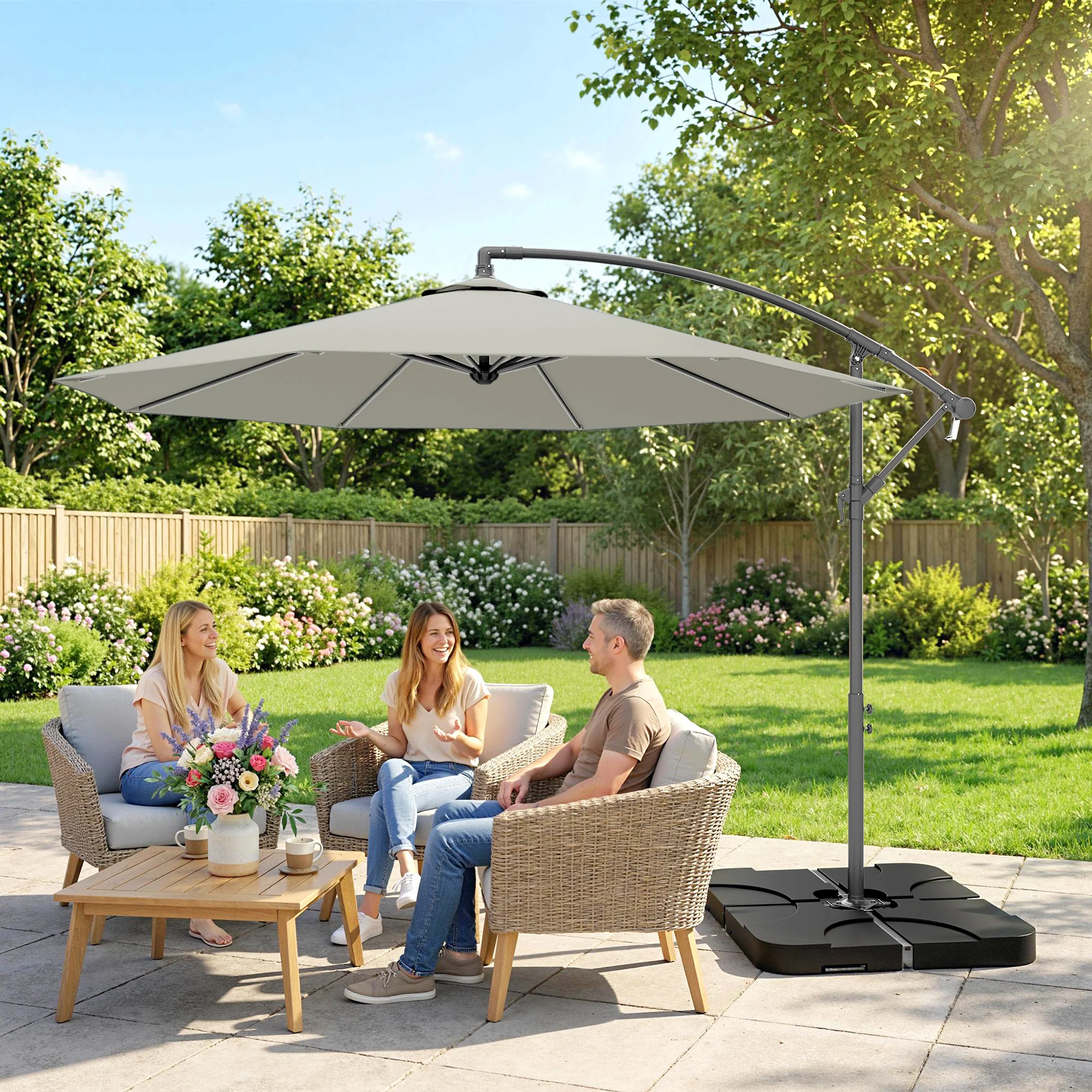 Outsunny 3(m) Banana Parasol Cantilever Umbrella Garden W/ Base Weights - Image 9
