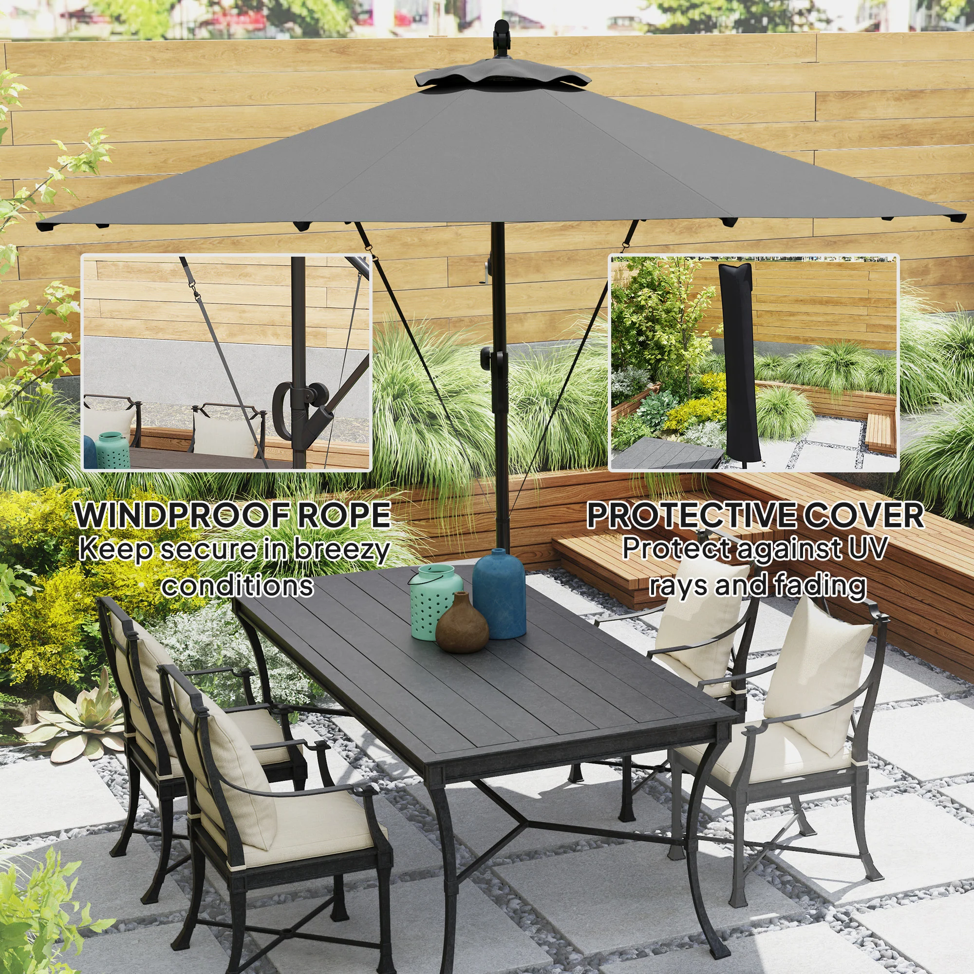 Outsunny 3(m) Cantilever Banana Parasol with Cover Wind Strap UPF50+ - Image 12