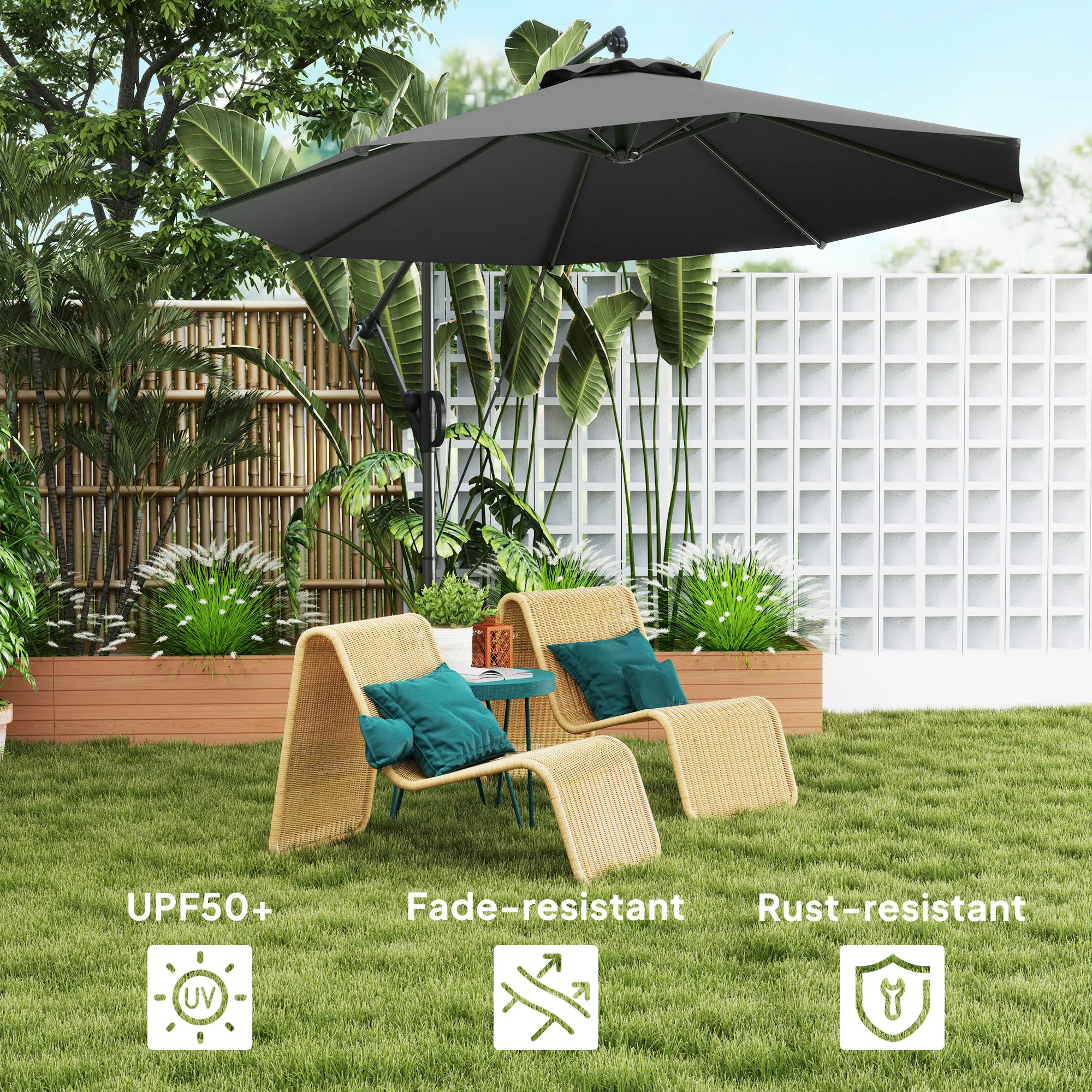Outsunny 3(m) Cantilever Banana Parasol with Cover Wind Strap UPF50+ - Image 13