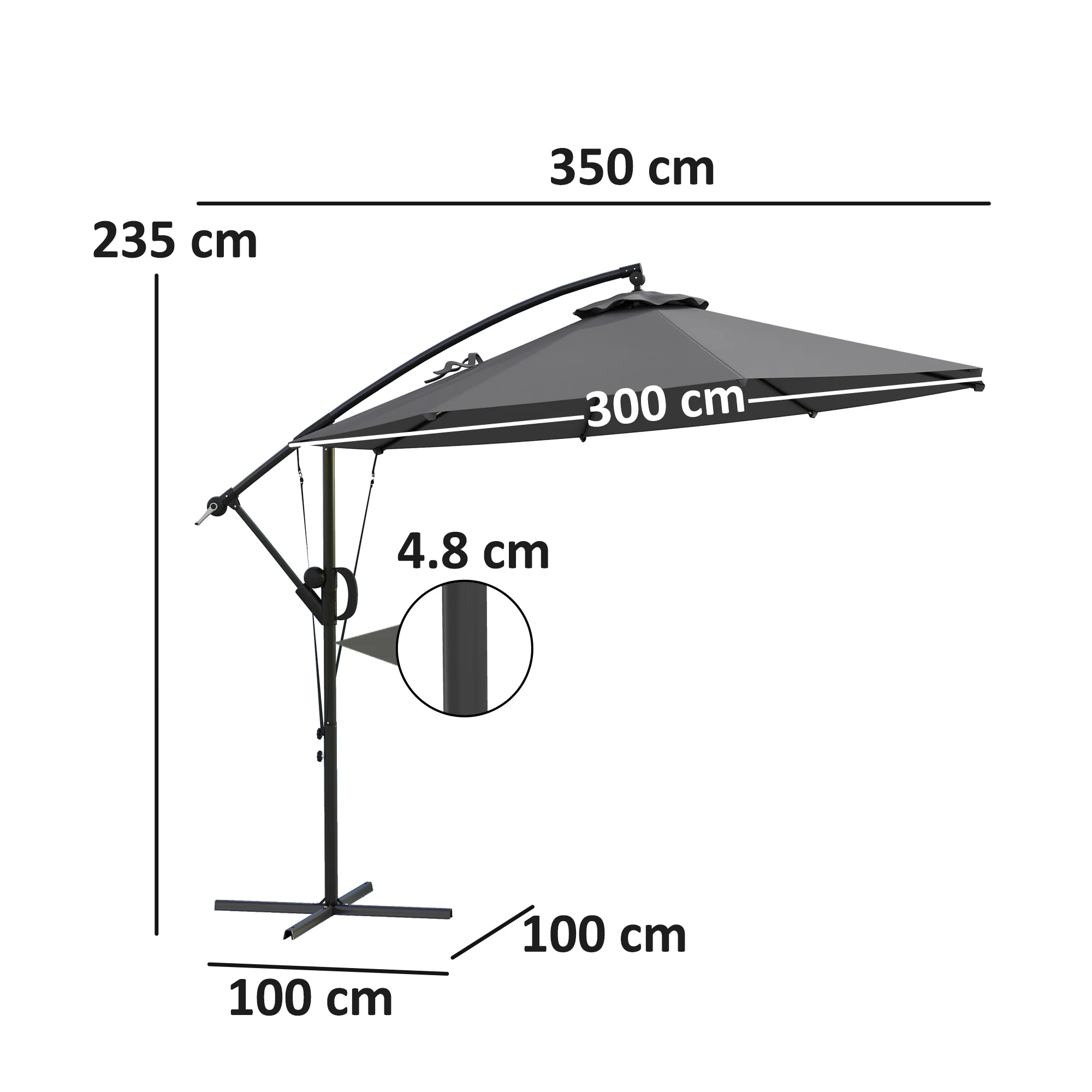 Outsunny 3(m) Cantilever Banana Parasol with Cover Wind Strap UPF50+ - Image 14