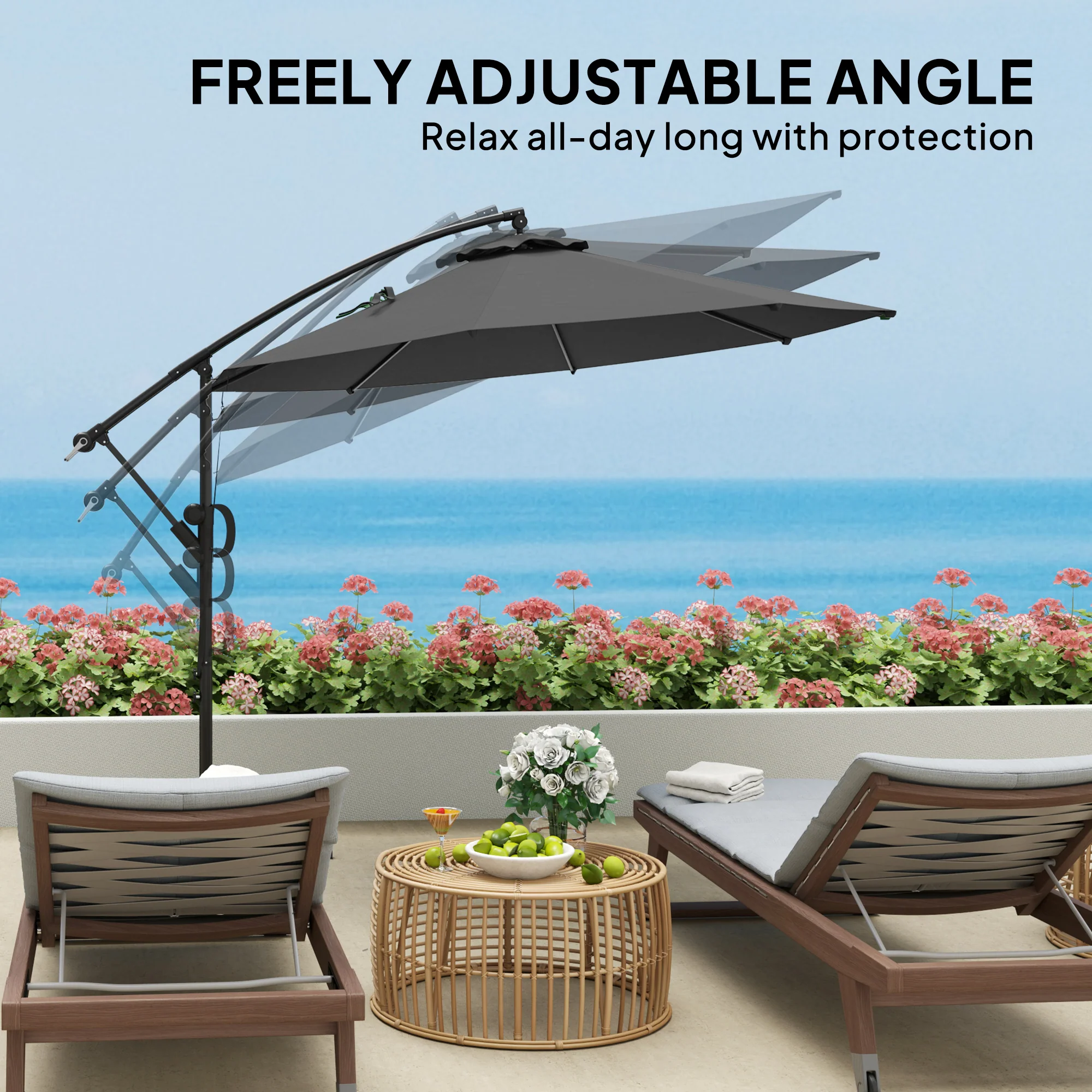 Outsunny 3(m) Cantilever Banana Parasol with Cover Wind Strap UPF50+ - Image 15