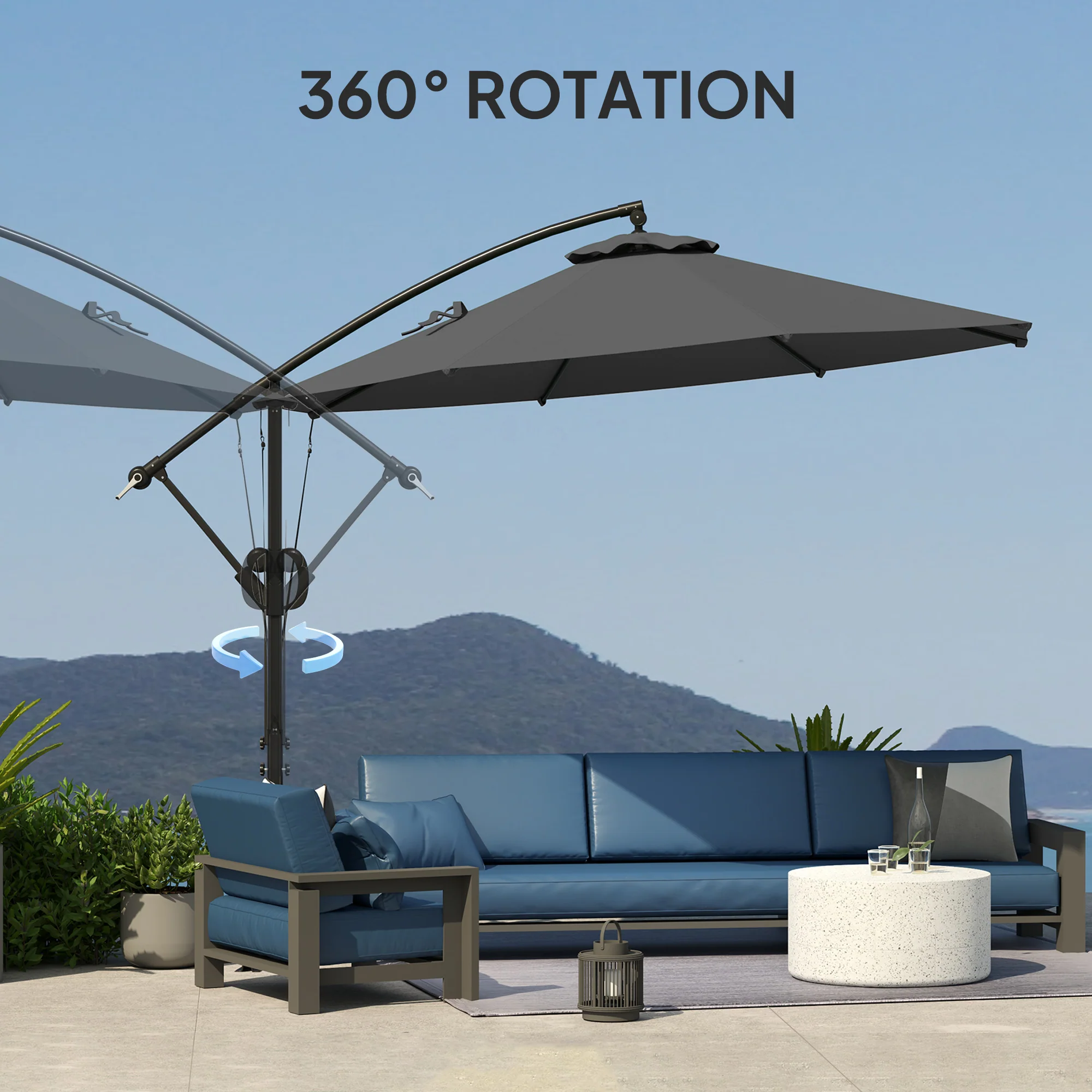 Outsunny 3(m) Cantilever Banana Parasol with Cover Wind Strap UPF50+ - Image 16