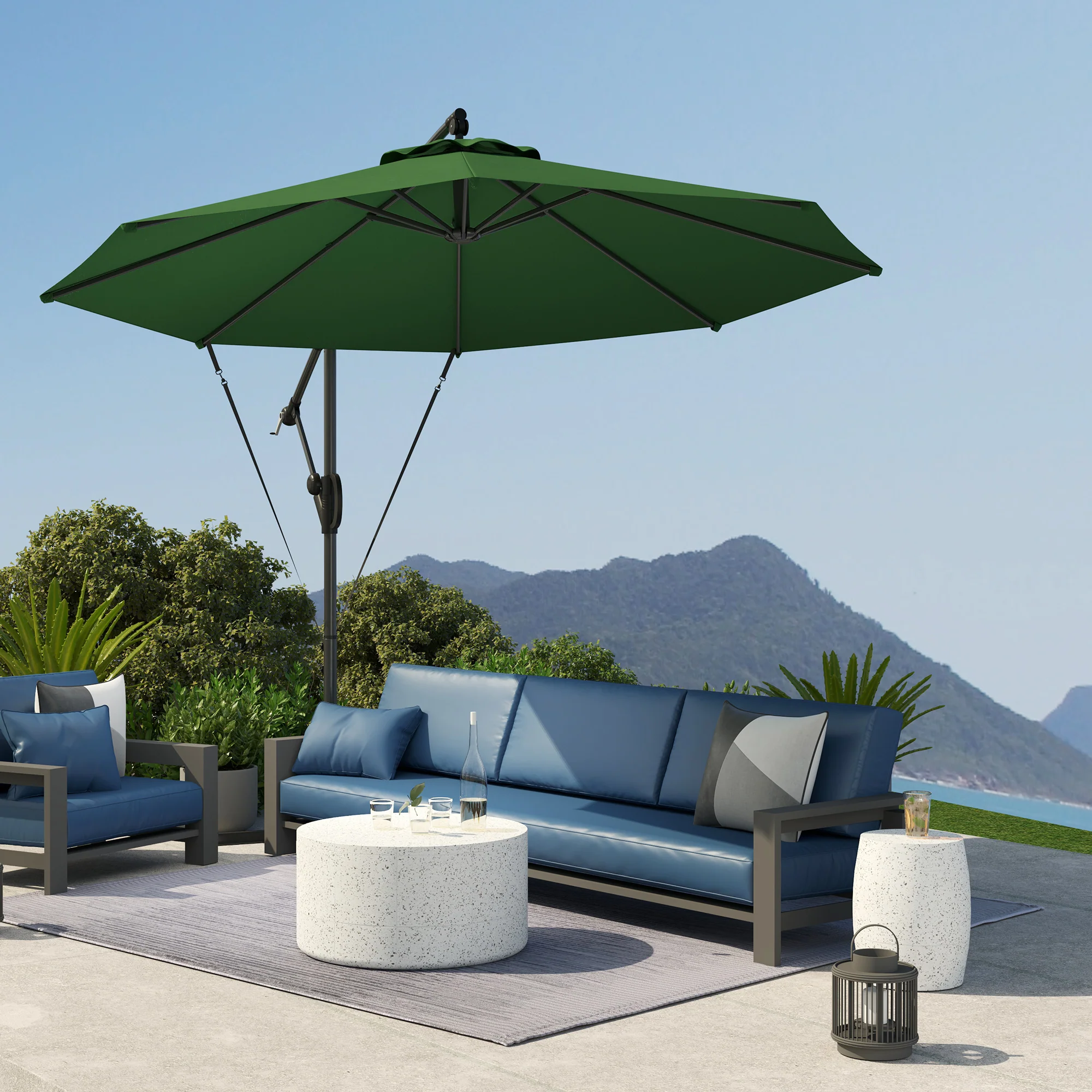 Outsunny 3(m) Cantilever Banana Parasol with Cover Wind Strap UPF50+ - Image 2