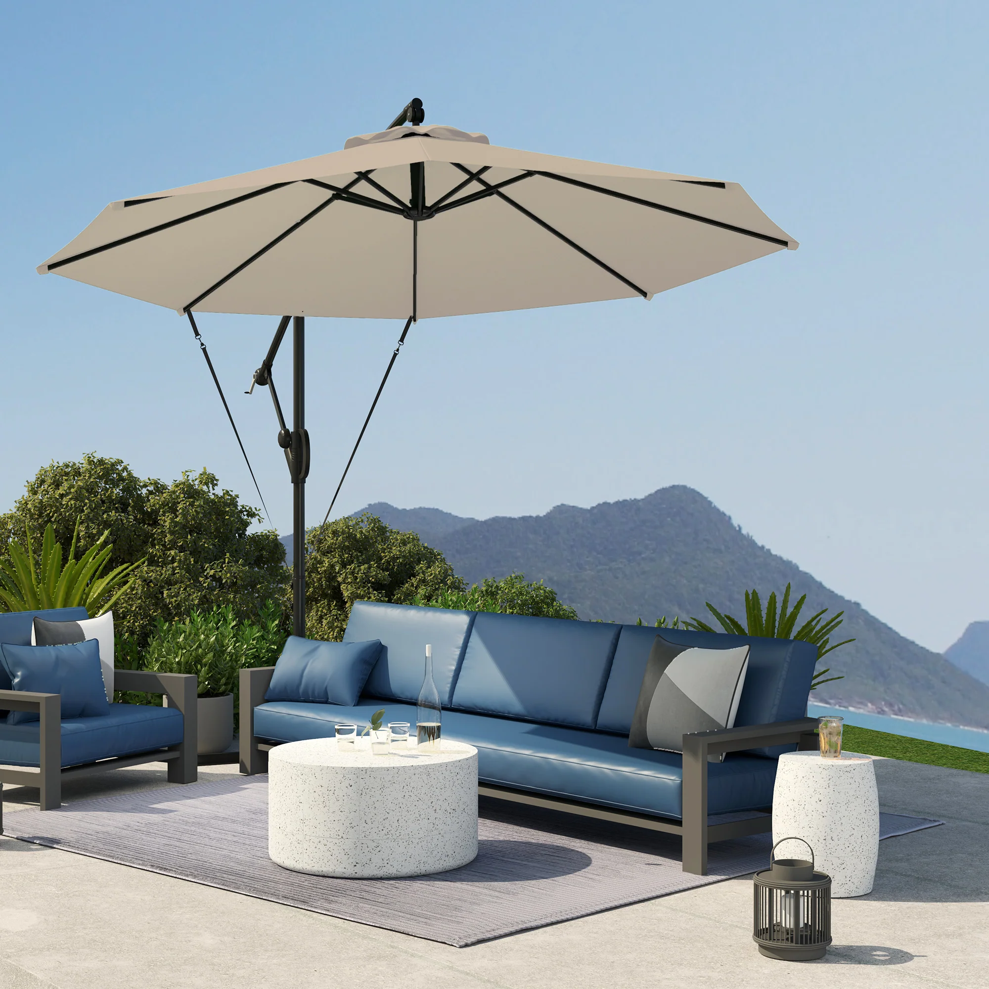 Outsunny 3(m) Cantilever Banana Parasol with Cover Wind Strap UPF50+ - Image 20