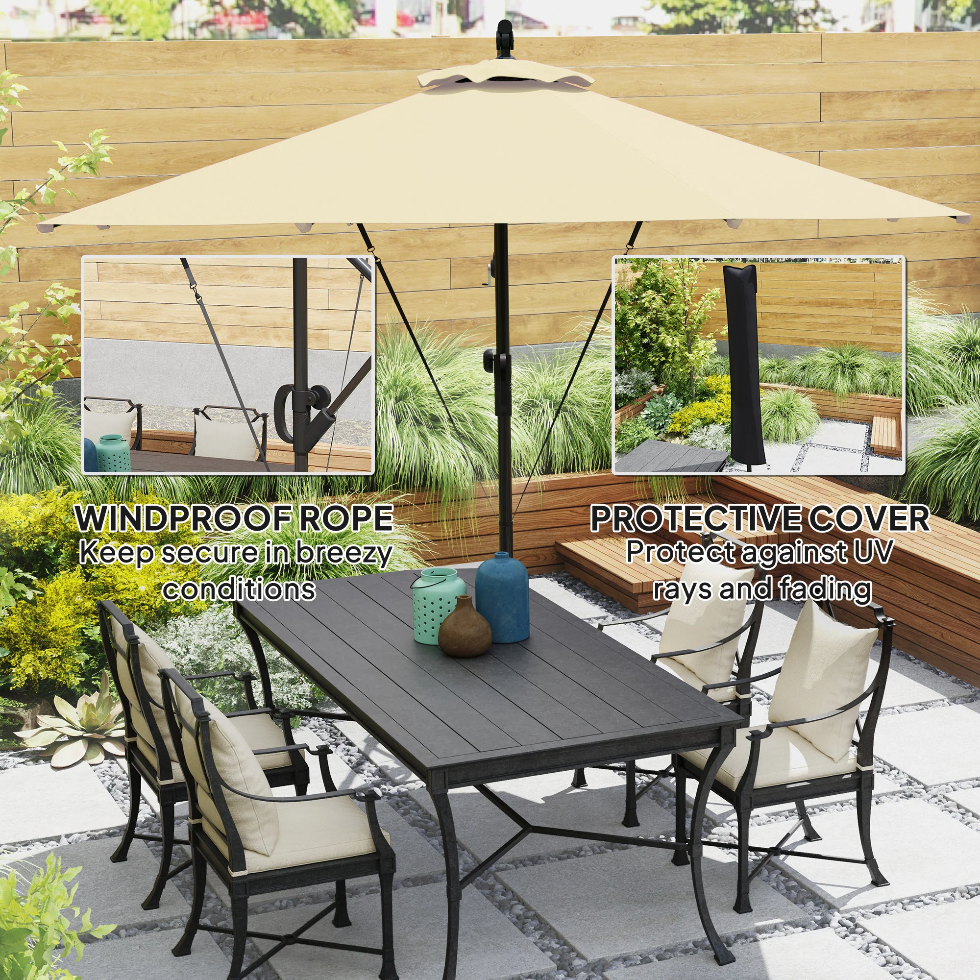 Outsunny 3(m) Cantilever Banana Parasol with Cover Wind Strap UPF50+ - Image 21