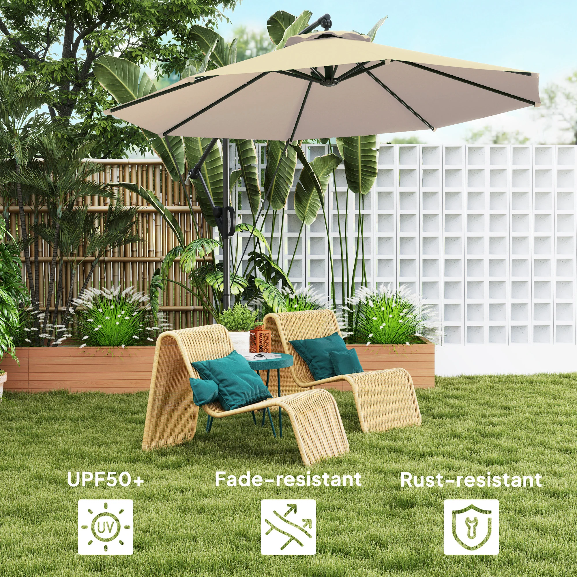 Outsunny 3(m) Cantilever Banana Parasol with Cover Wind Strap UPF50+ - Image 22