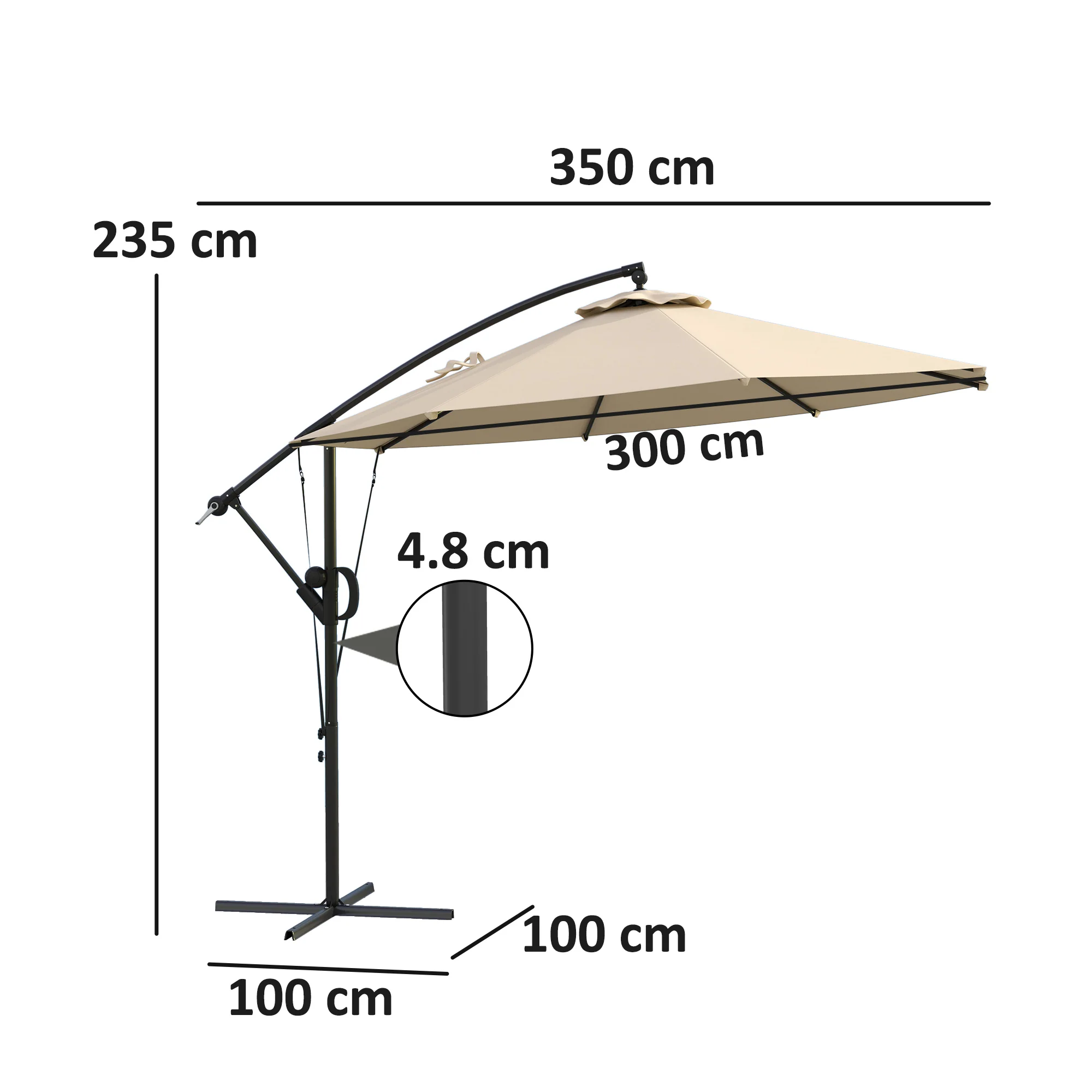 Outsunny 3(m) Cantilever Banana Parasol with Cover Wind Strap UPF50+ - Image 23