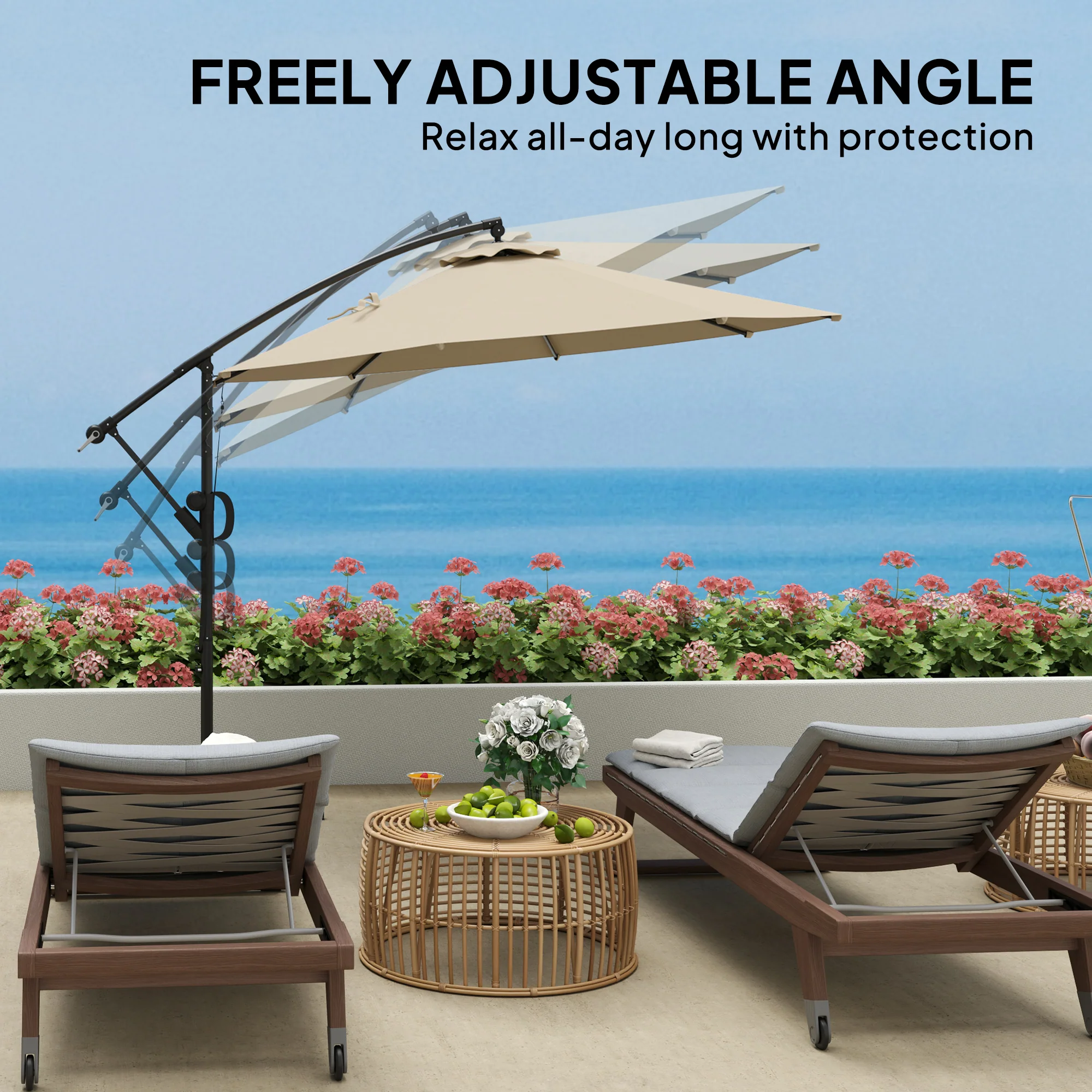 Outsunny 3(m) Cantilever Banana Parasol with Cover Wind Strap UPF50+ - Image 24