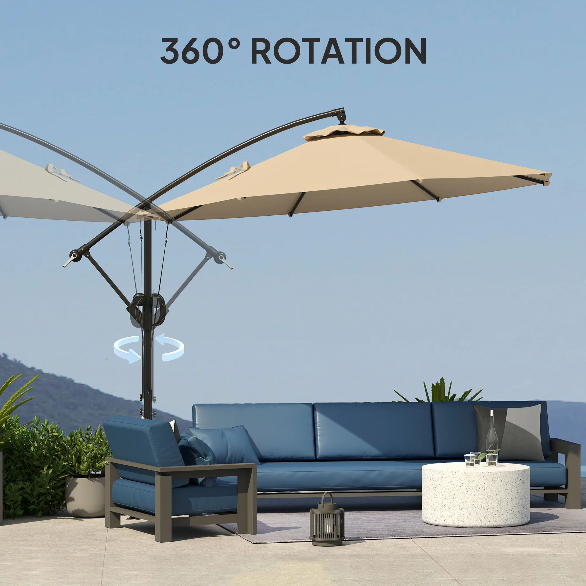 Outsunny 3(m) Cantilever Banana Parasol with Cover Wind Strap UPF50+ - Image 25