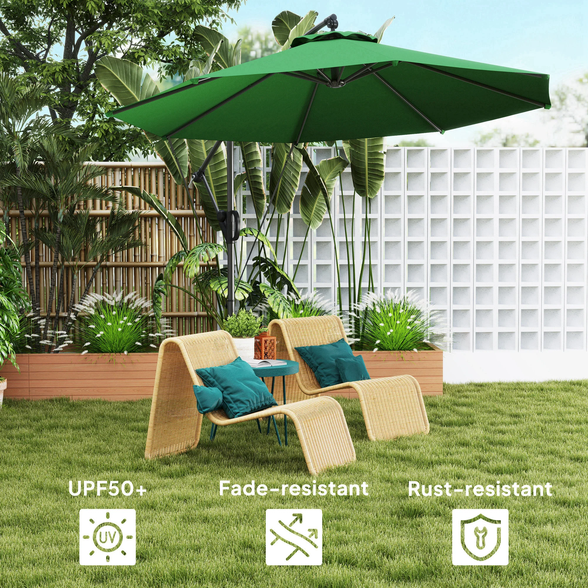 Outsunny 3(m) Cantilever Banana Parasol with Cover Wind Strap UPF50+ - Image 4