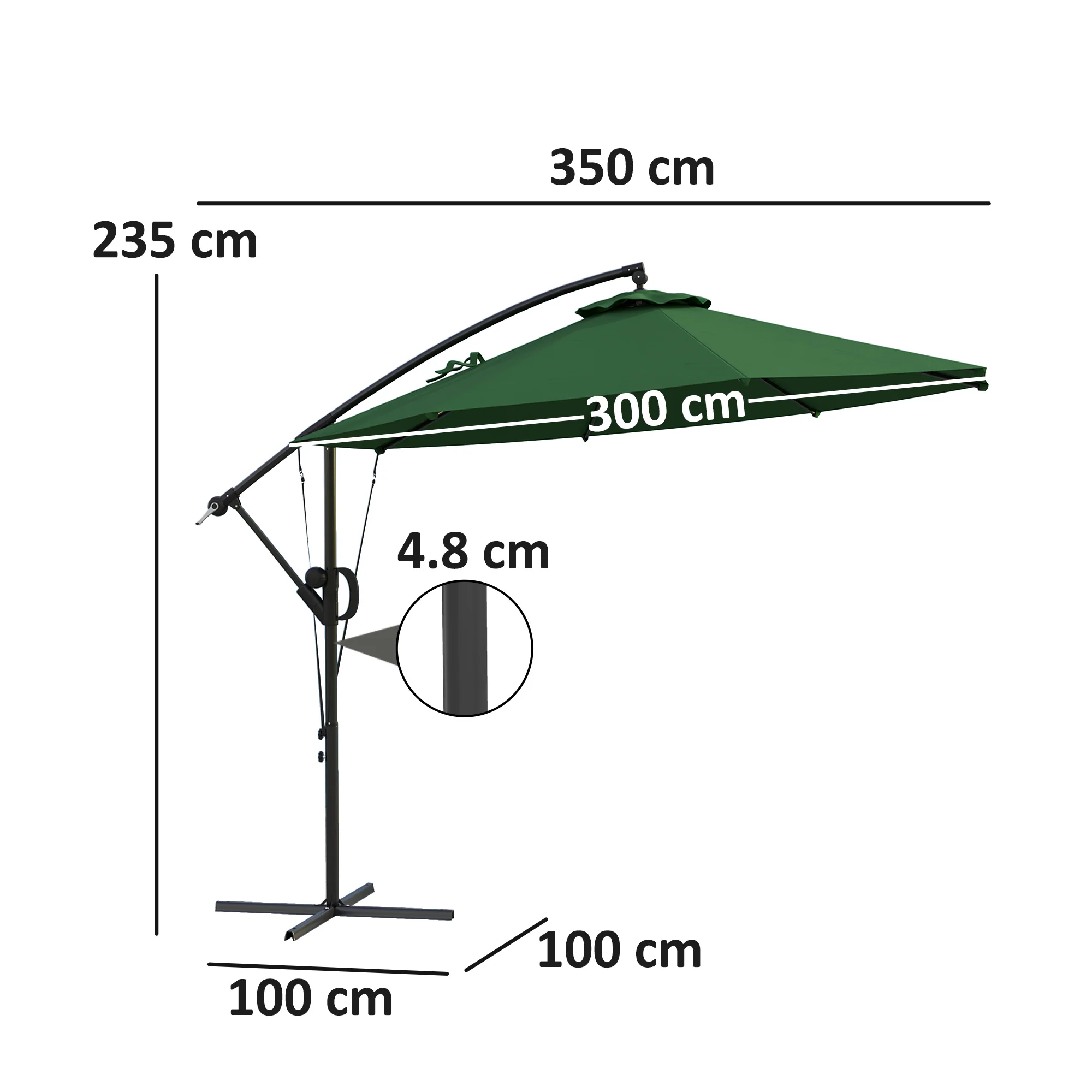 Outsunny 3(m) Cantilever Banana Parasol with Cover Wind Strap UPF50+ - Image 5