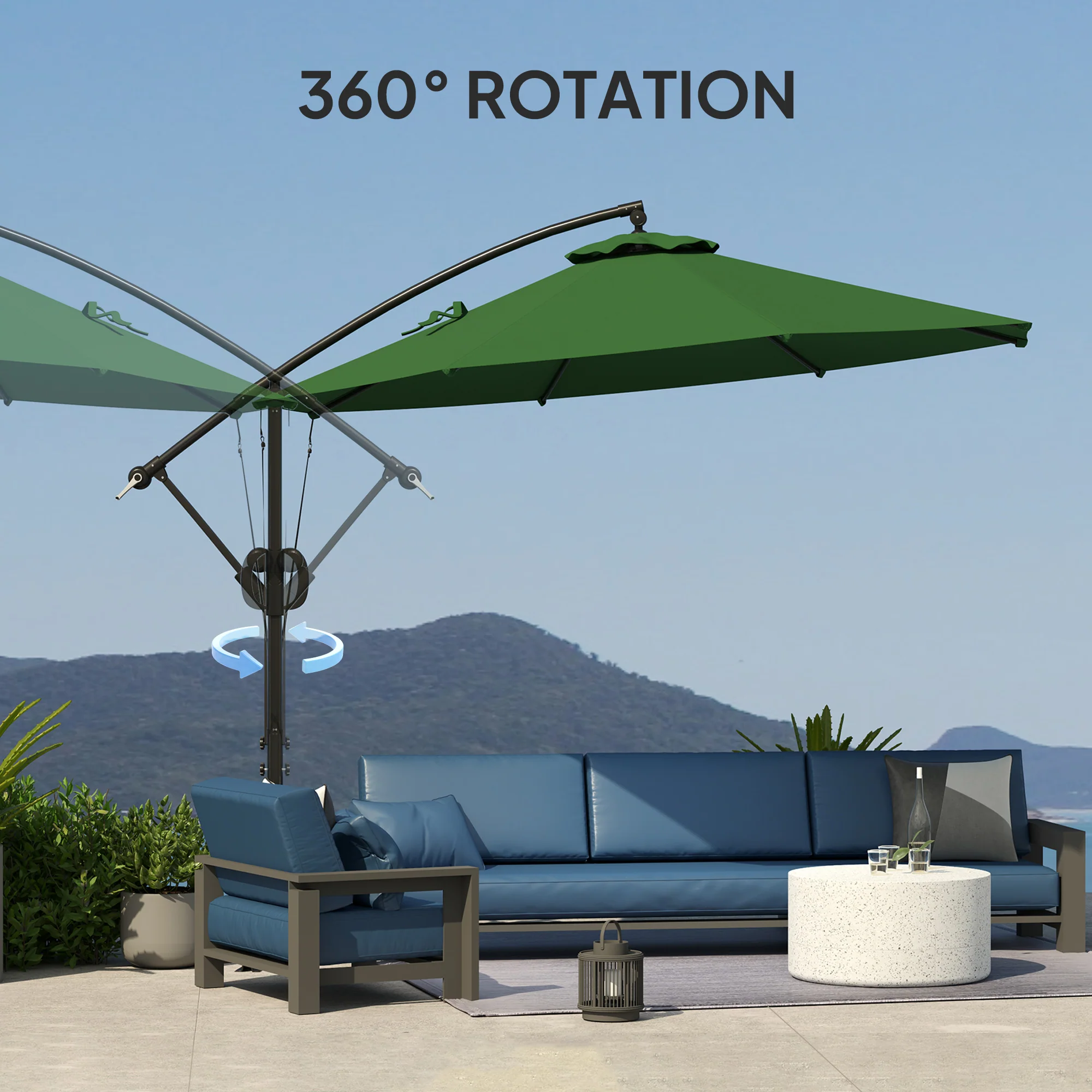 Outsunny 3(m) Cantilever Banana Parasol with Cover Wind Strap UPF50+ - Image 7