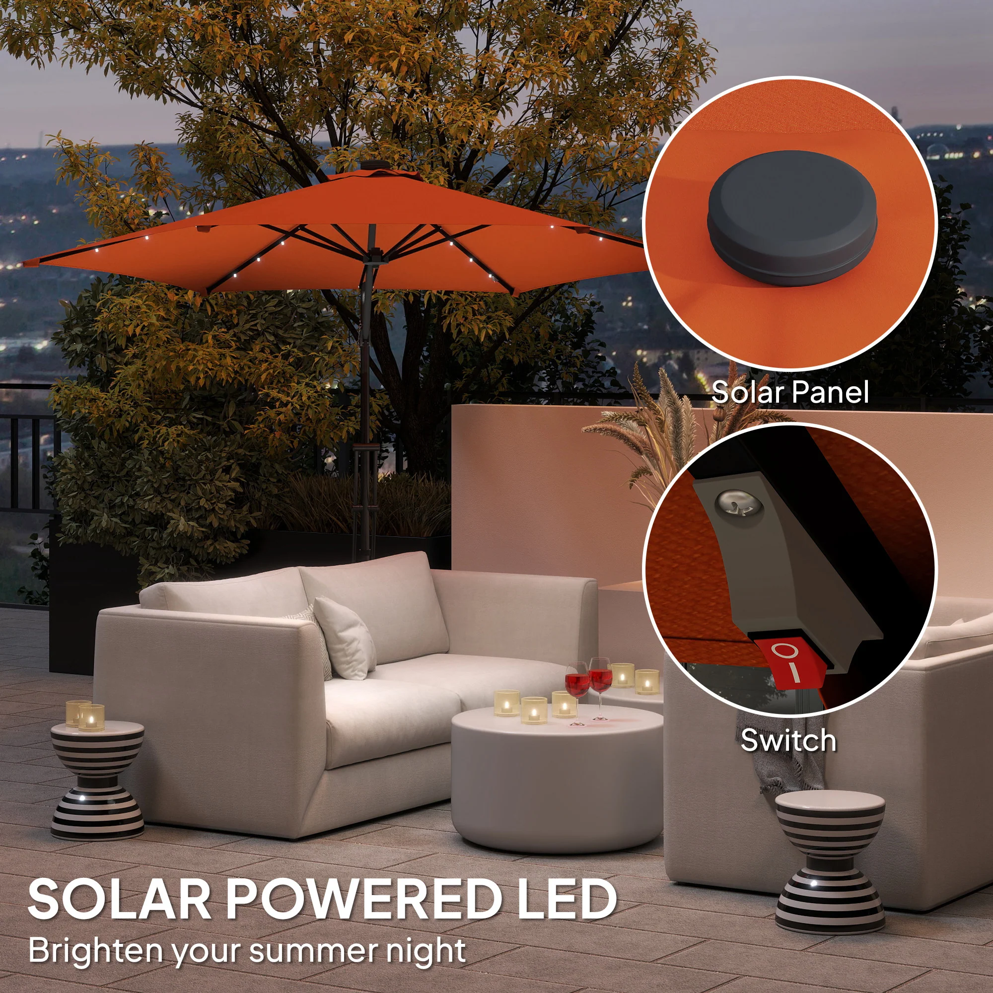 Outsunny 3(m) Cantilever Garden Parasol Umbrella W/ Solar LED Orange - Image 4