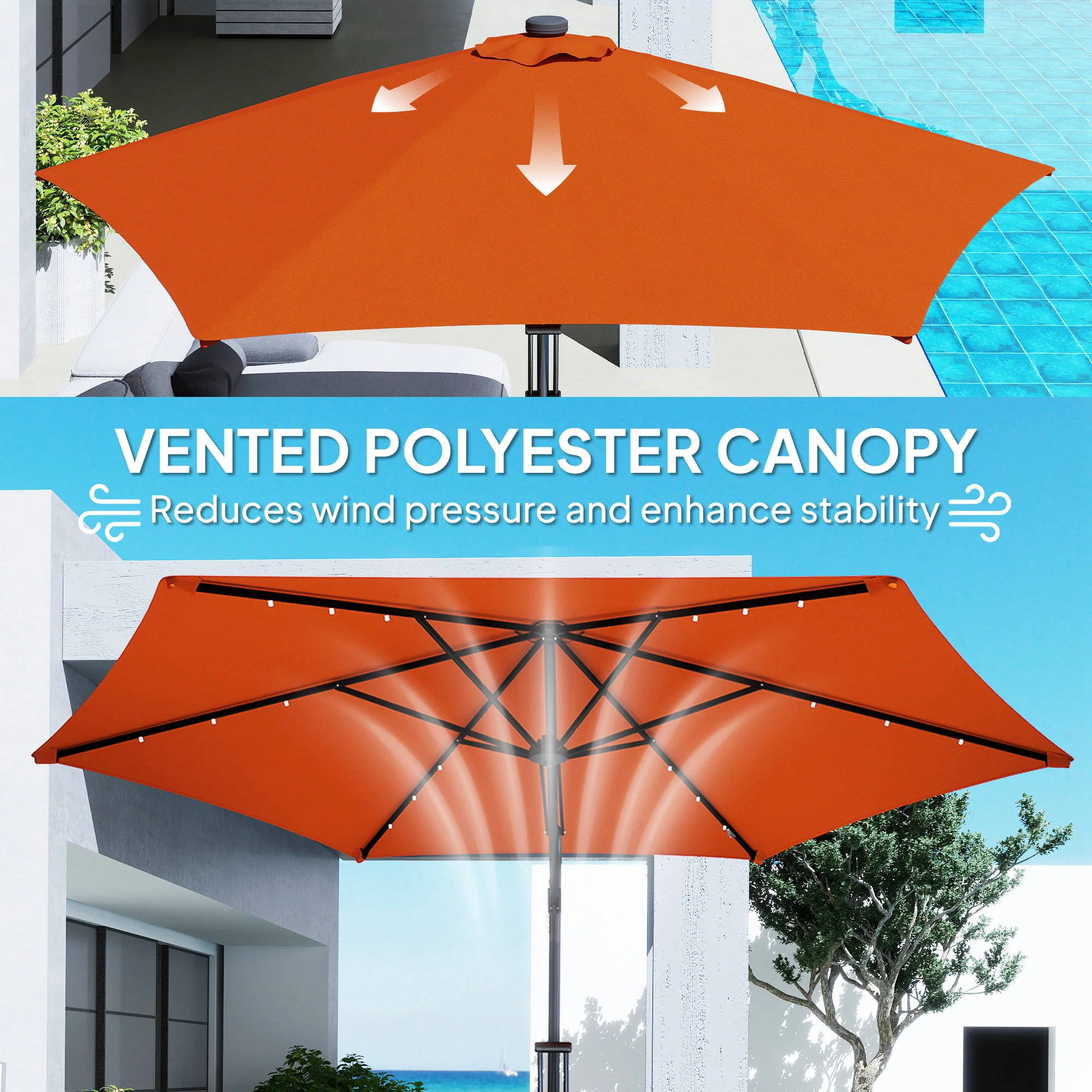 Outsunny 3(m) Cantilever Garden Parasol Umbrella W/ Solar LED Orange - Image 6