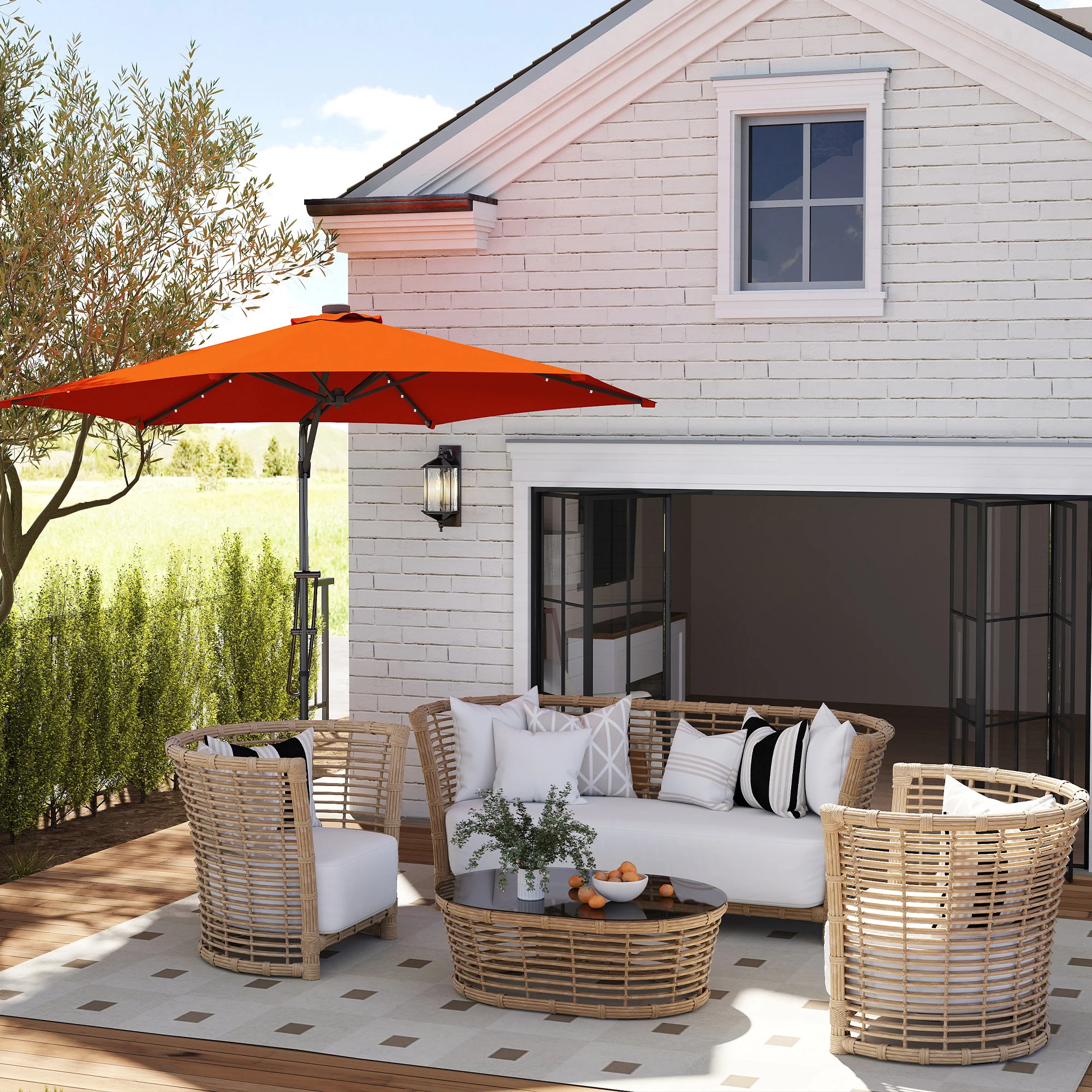 Outsunny 3(m) Cantilever Garden Parasol Umbrella W/ Solar LED Orange - Image 8