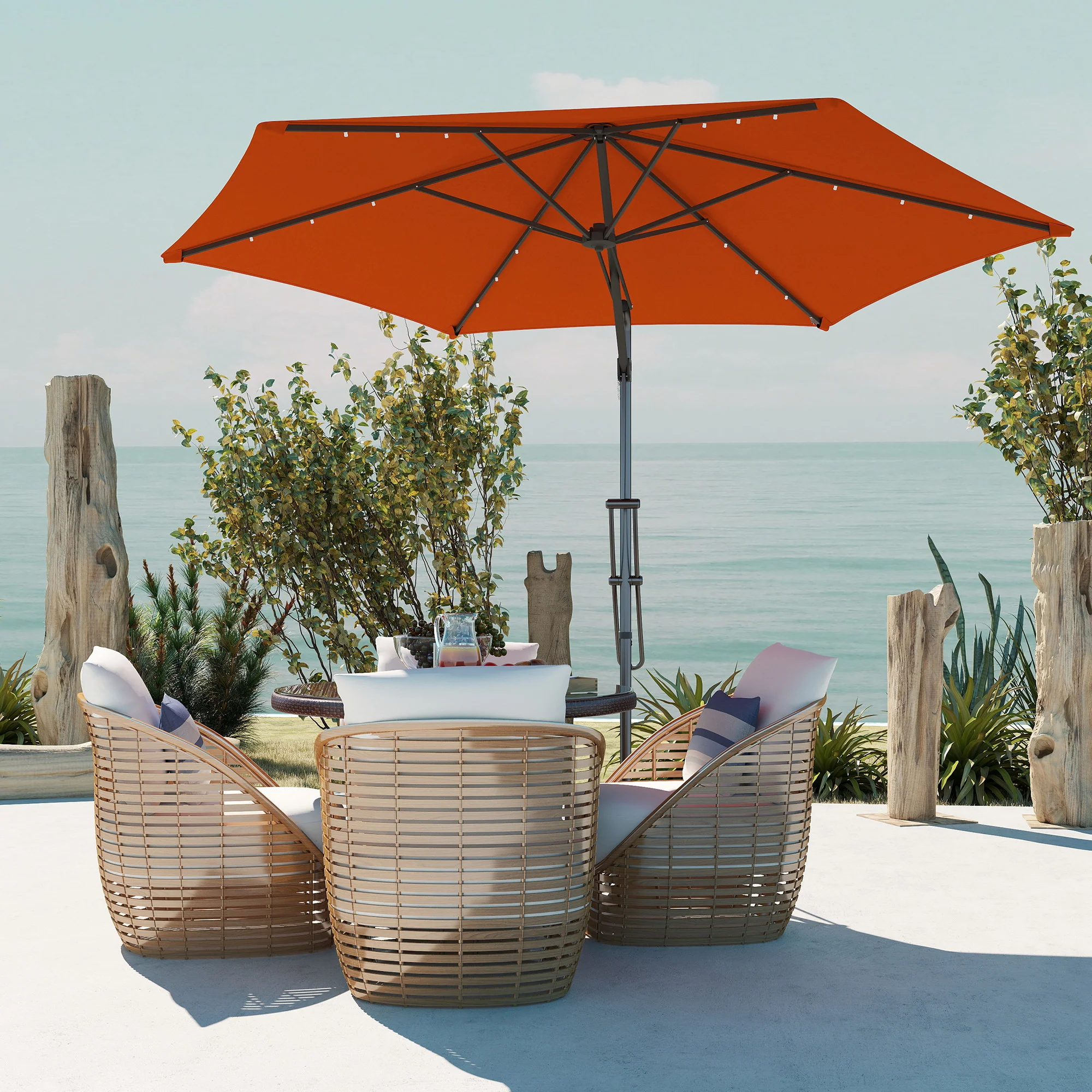 Outsunny 3(m) Cantilever Garden Parasol Umbrella W/ Solar LED Orange - Image 9