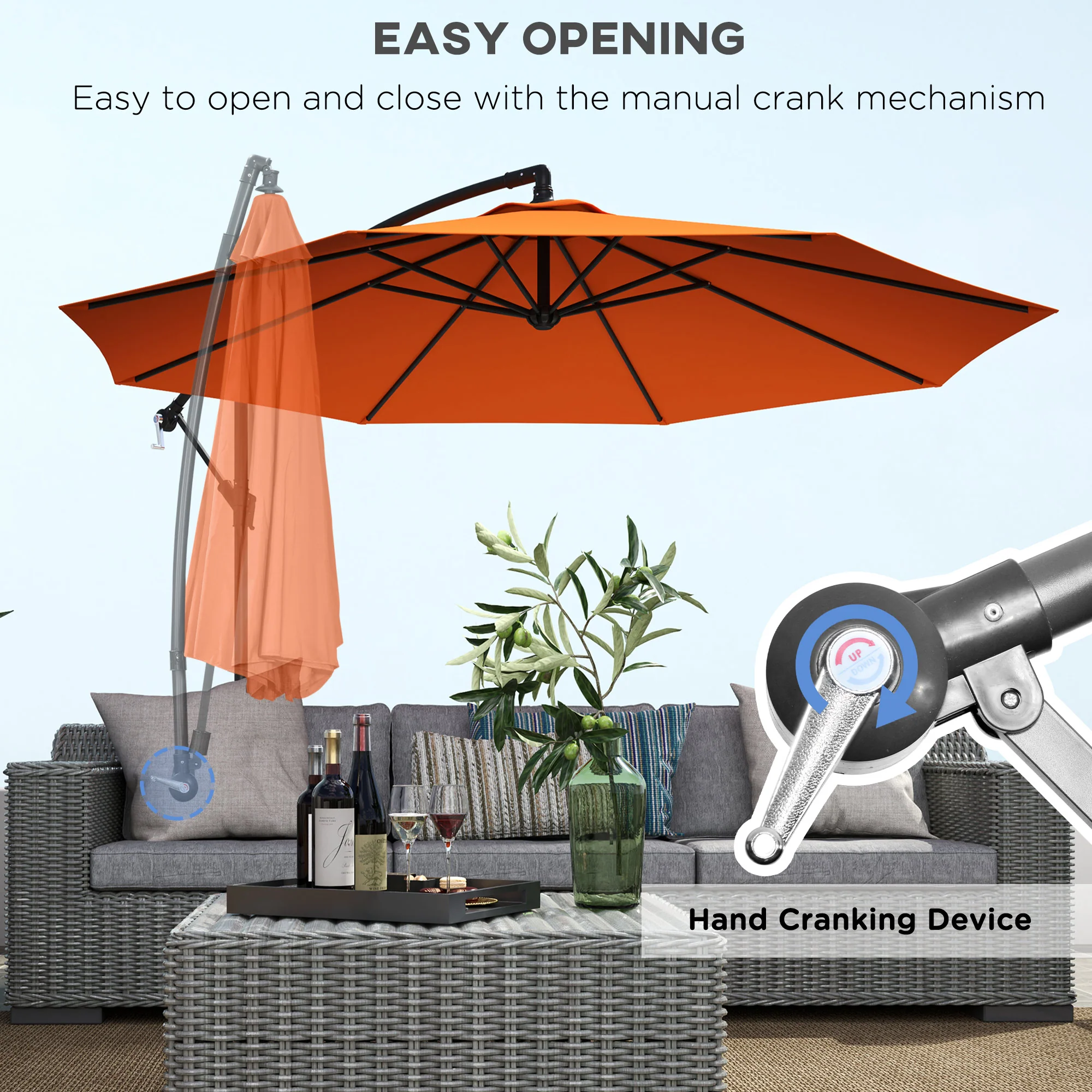 Outsunny 3(m) Cantilever Parasol Banana Umbrella w/ Crank - Image 12