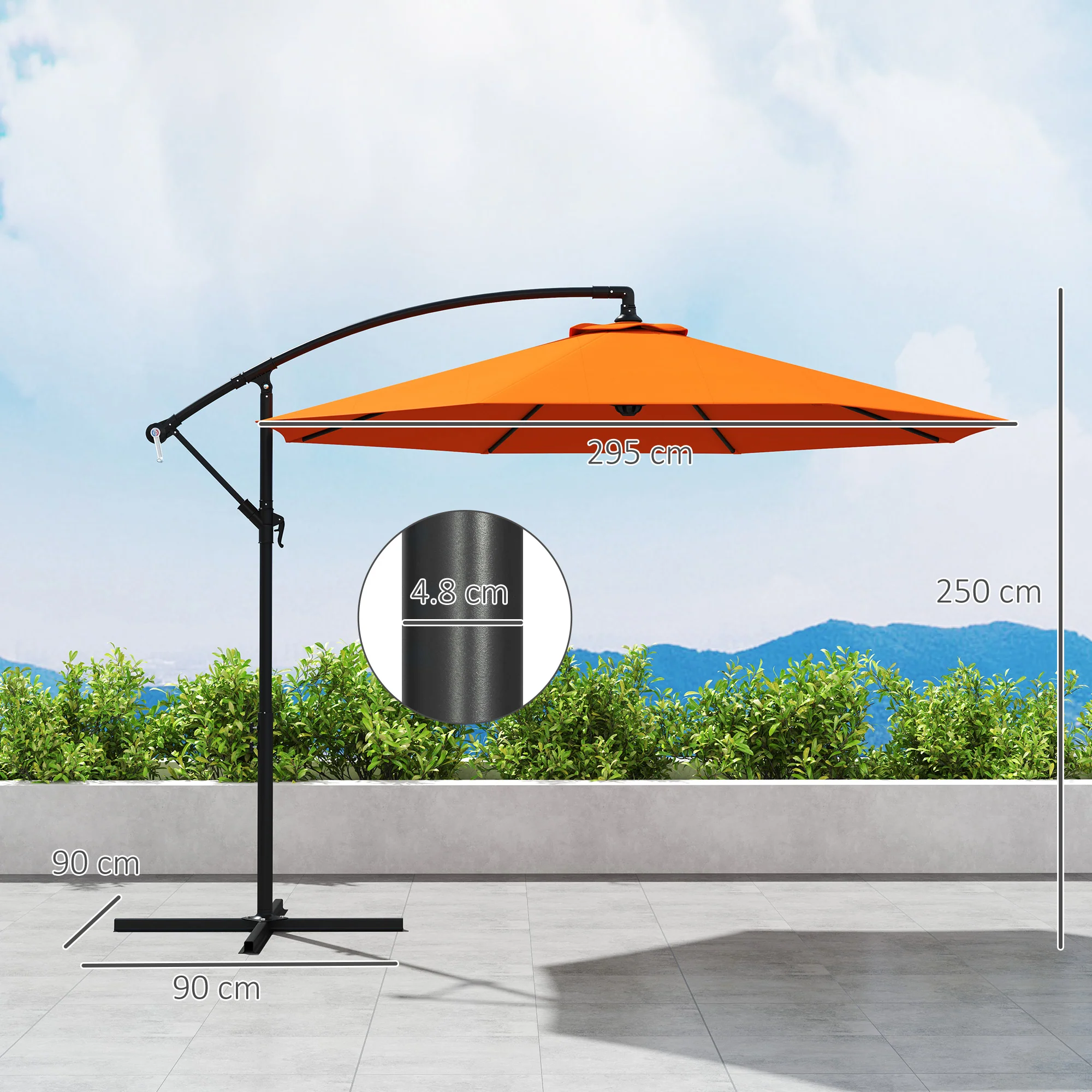 Outsunny 3(m) Cantilever Parasol Banana Umbrella w/ Crank - Image 14
