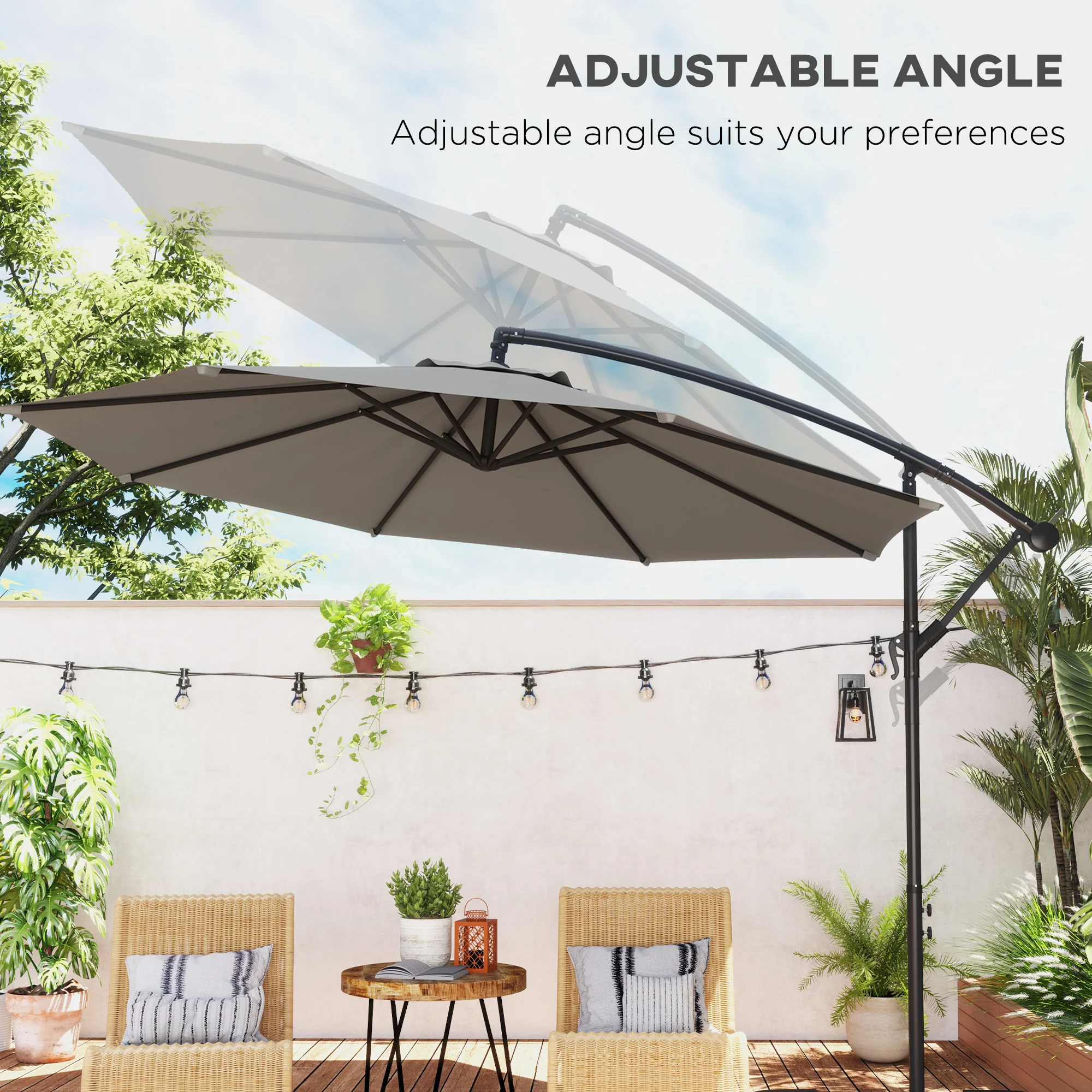 Outsunny 3(m) Cantilever Parasol Banana Umbrella w/ Crank - Image 4
