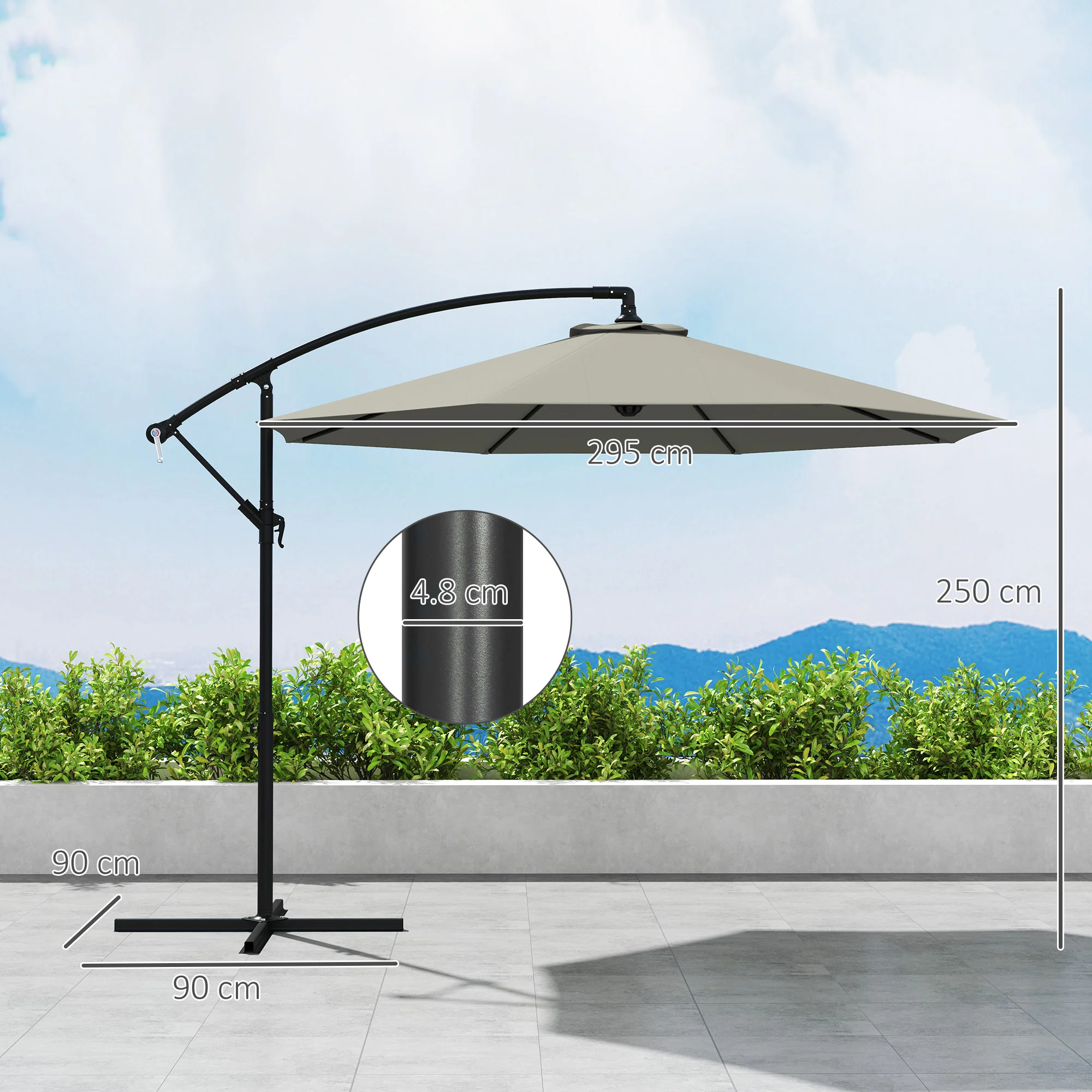 Outsunny 3(m) Cantilever Parasol Banana Umbrella w/ Crank - Image 5