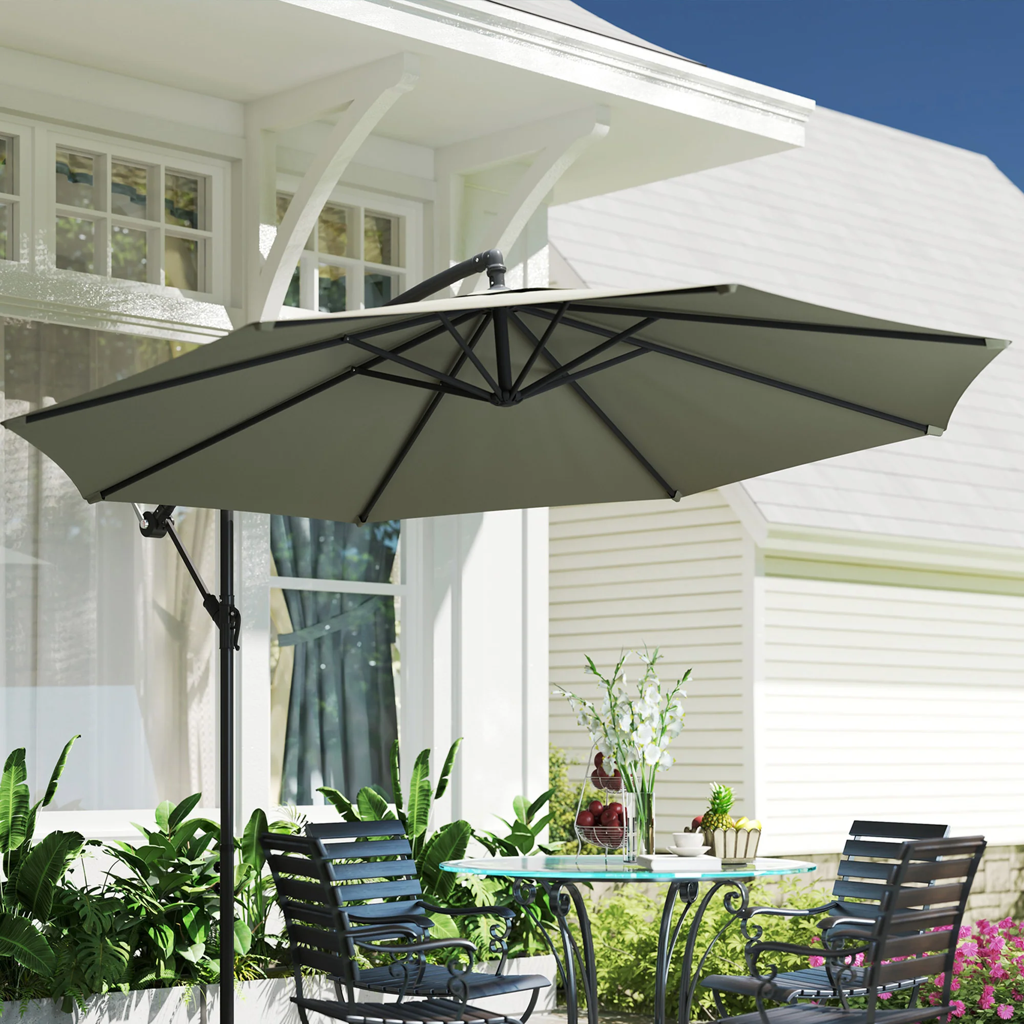 Outsunny 3(m) Cantilever Parasol Banana Umbrella w/ Crank - Image 7