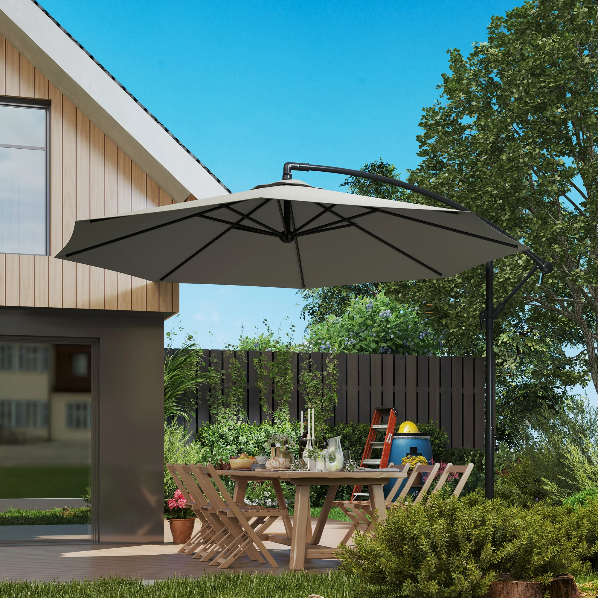 Outsunny 3(m) Cantilever Parasol Banana Umbrella w/ Crank - Image 8