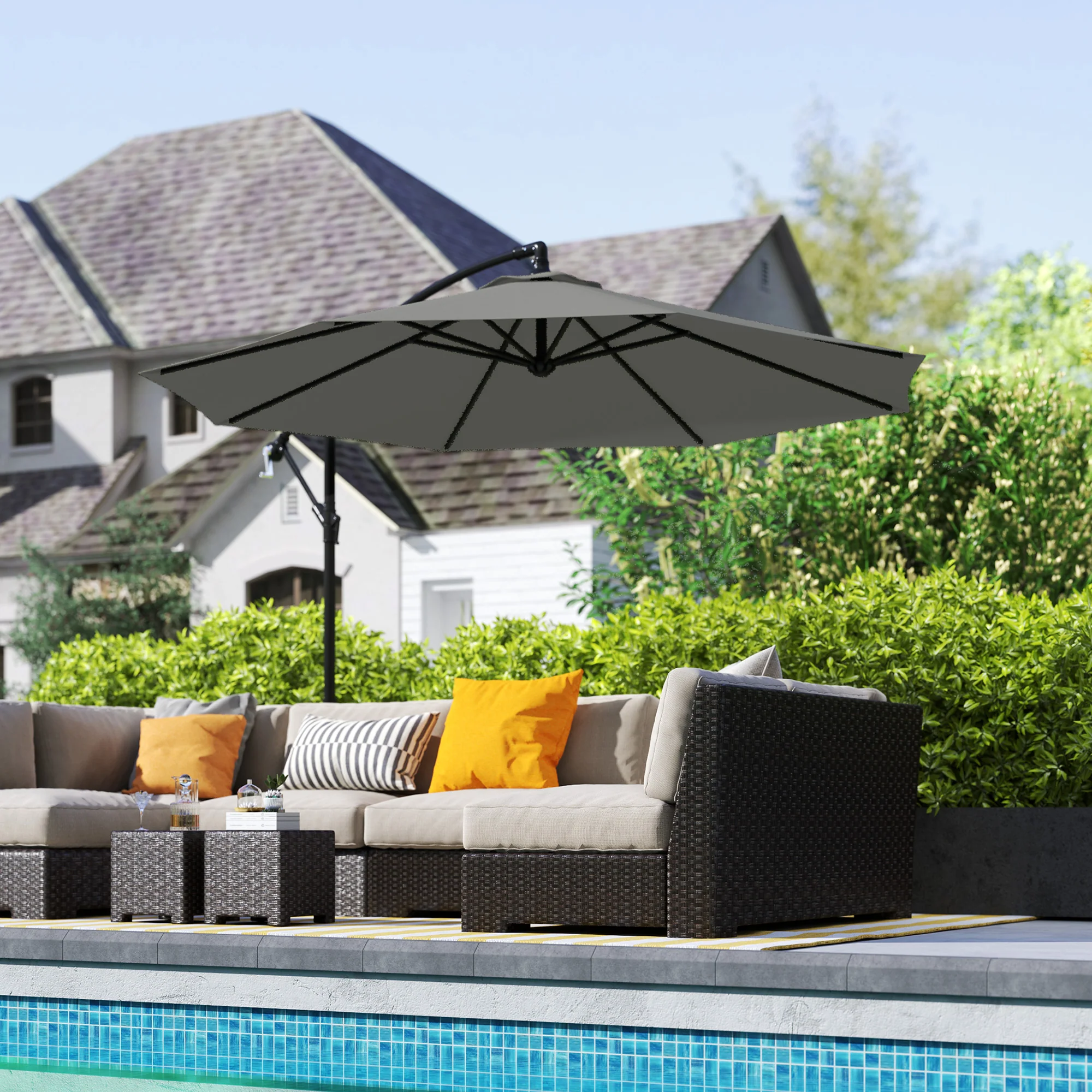 Outsunny 3(m) Cantilever Parasol Banana Umbrella w/ Crank - Image 9