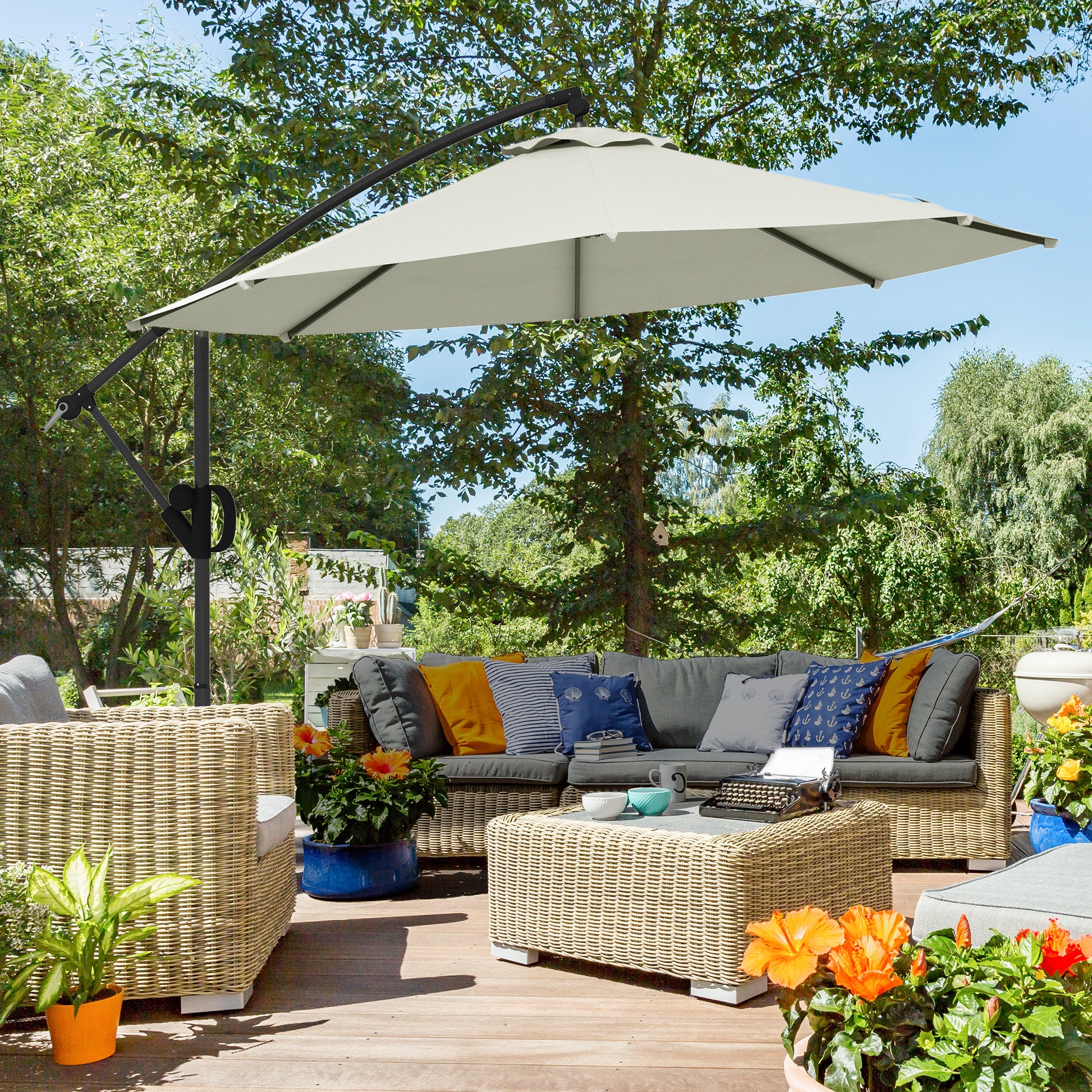 Outsunny 3(m) Cantilever Parasol With Cross Base, Crank Handle, Tilt - Image 11