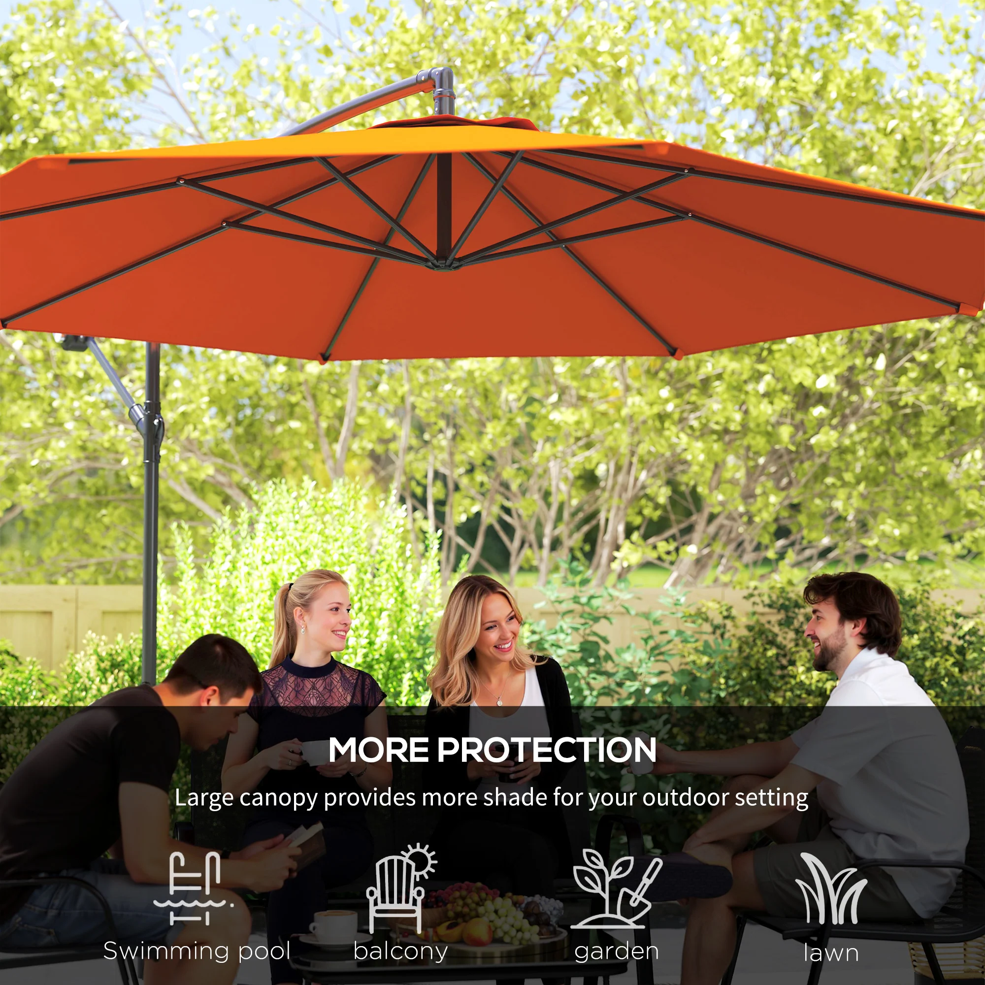 Outsunny 3(m) Garden Banana Parasol Cantilever Umbrella w/Crank& Base - Image 15