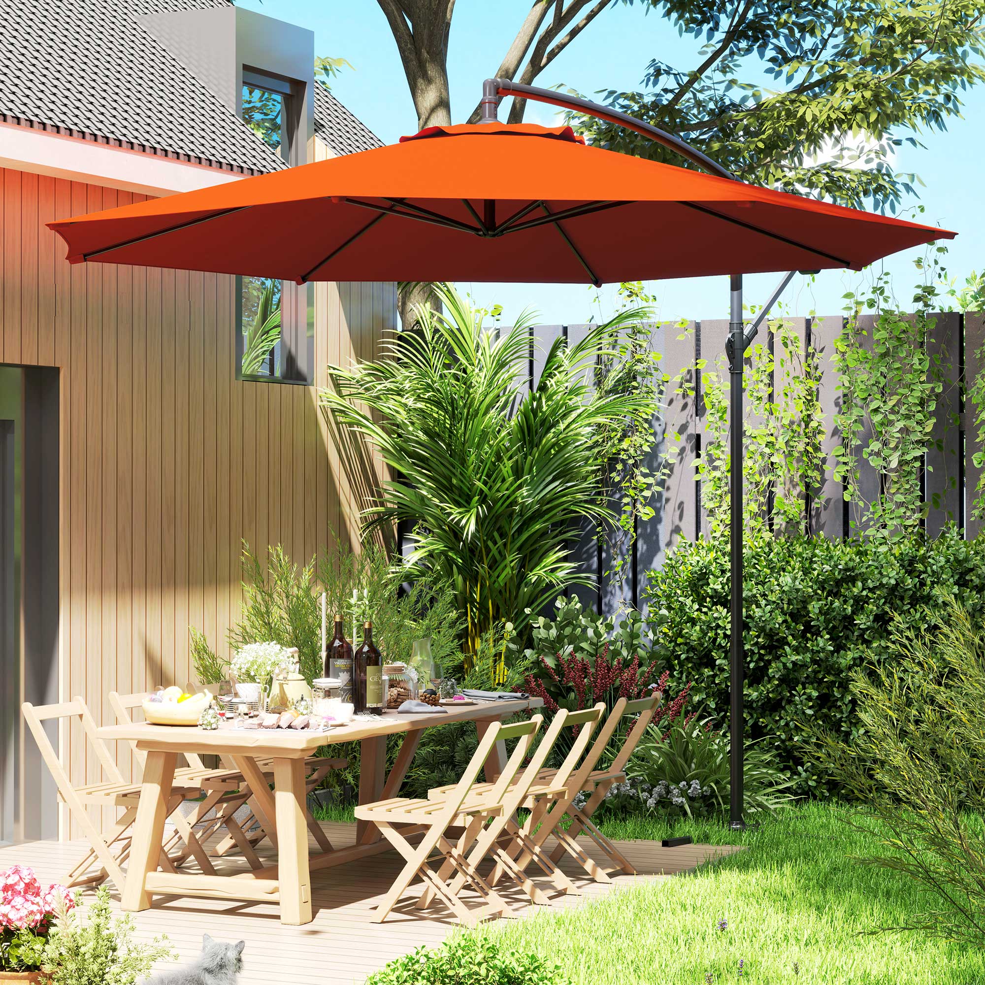 Outsunny 3(m) Garden Banana Parasol Cantilever Umbrella w/Crank& Base - Image 18