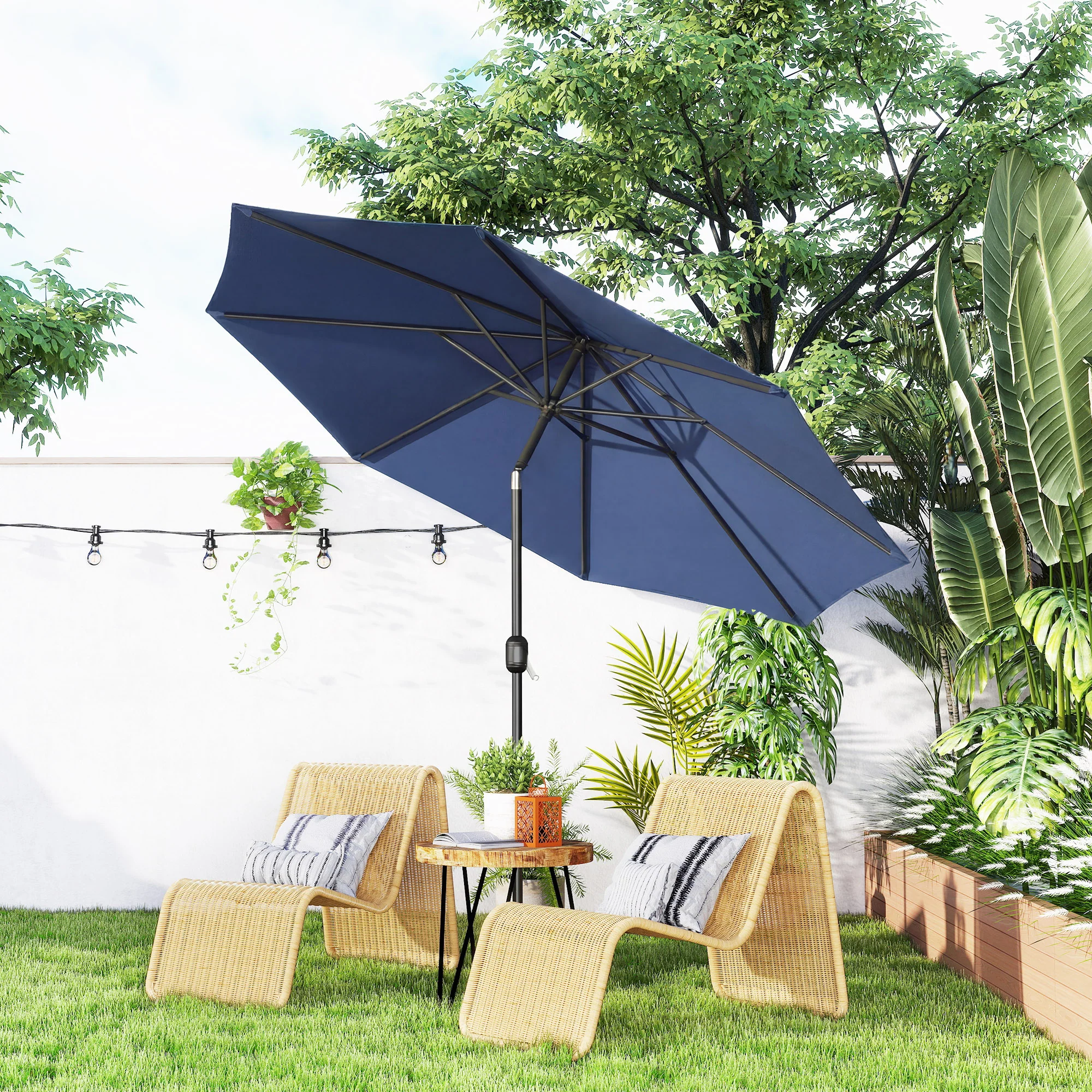 Outsunny 3(m) Garden Umbrella Outdoor Sunshade Canopy W/ Tilt & Crank Navy - Image 2