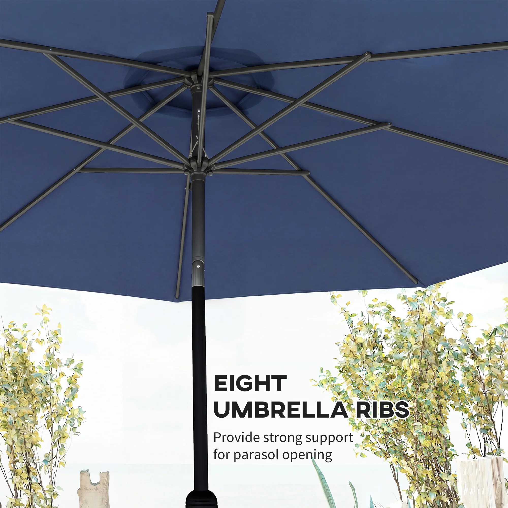 Outsunny 3(m) Garden Umbrella Outdoor Sunshade Canopy W/ Tilt & Crank Navy - Image 7