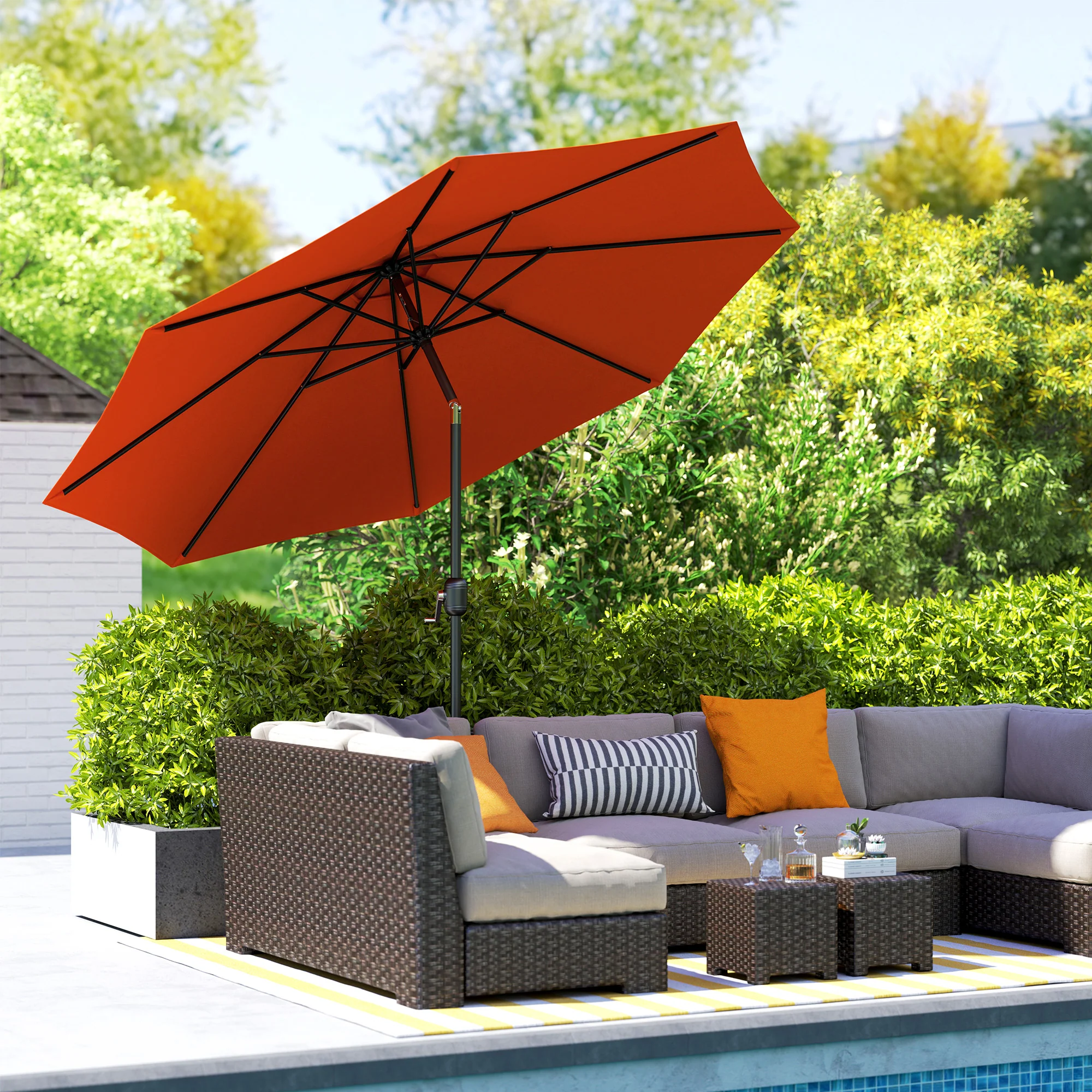 Outsunny 3(m) Garden Umbrella Outdoor Sunshade Canopy W/ Tilt & Crank Orange - Image 2