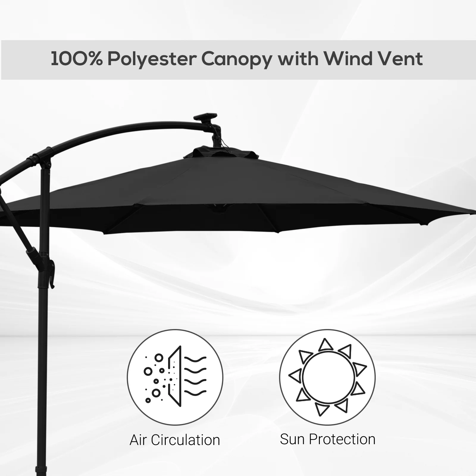 Outsunny 3m LED Patio Banana Umbrella Cantilever Parasol w/ Crank Cross Base Hanging Offset Umbrella Frame Steel Aluminium Garden Table Outdoor Black - Image 4