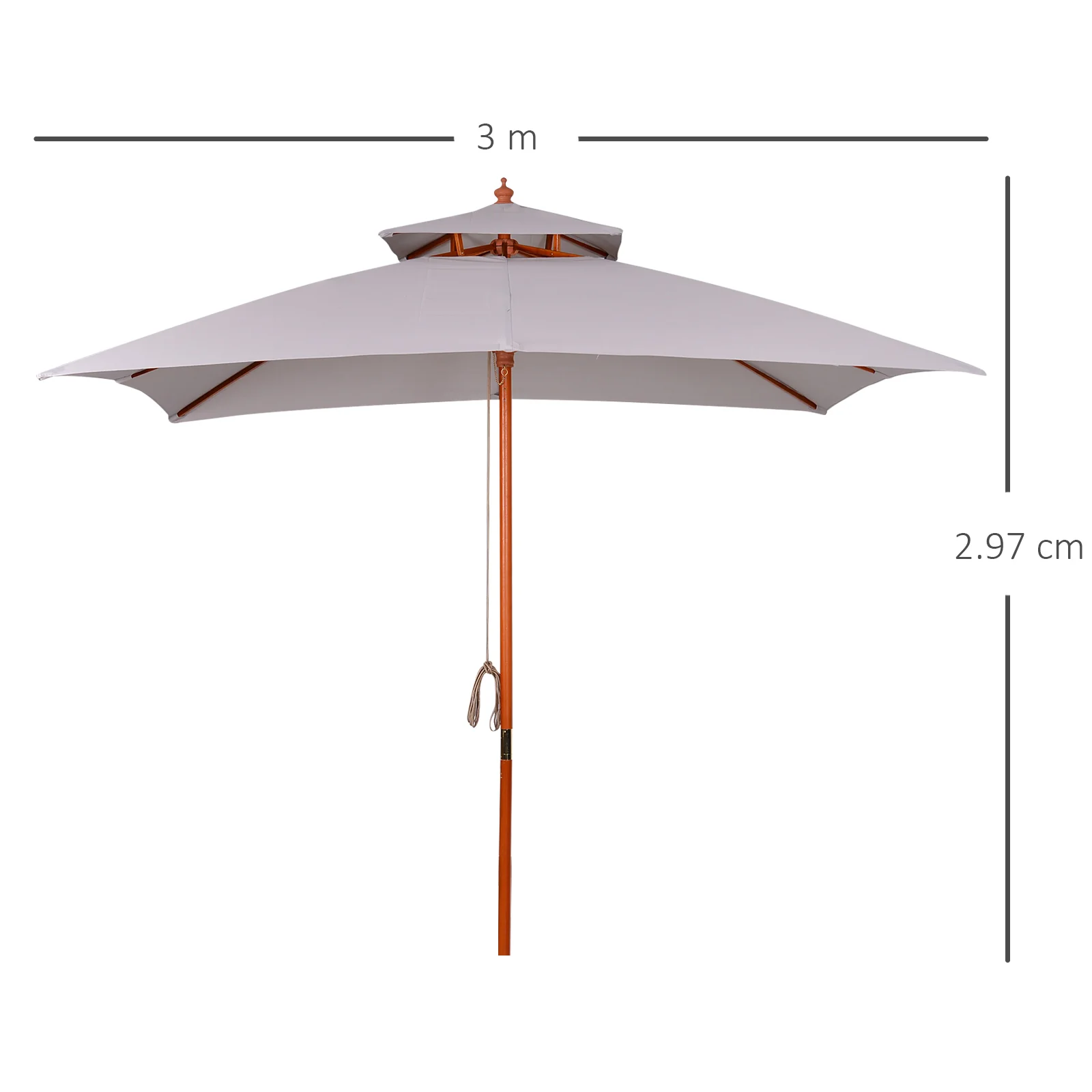 Outsunny 3(m) Wood Square Umbrella Garden Market Parasol Sunshade Grey - Image 5