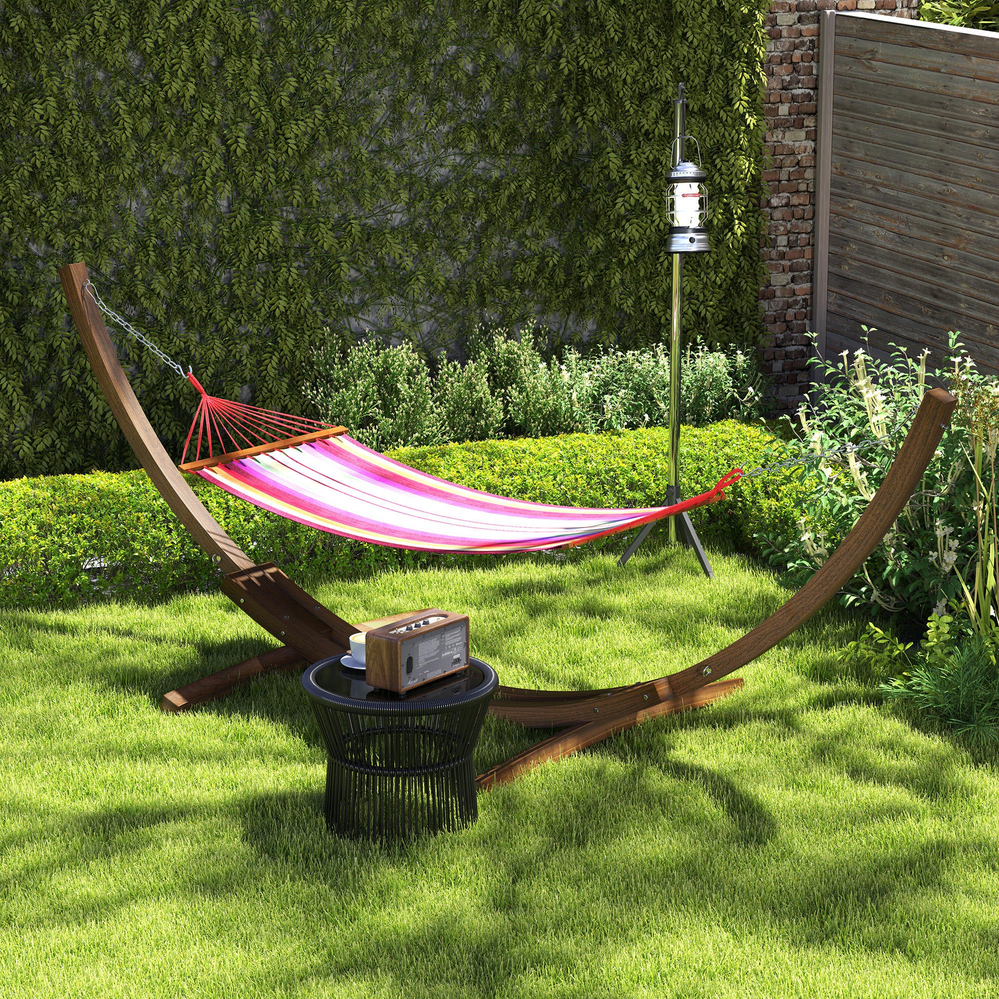 Outsunny 3(m) Wooden Hammock Stand for Garden, Patio, Brown - Image 2