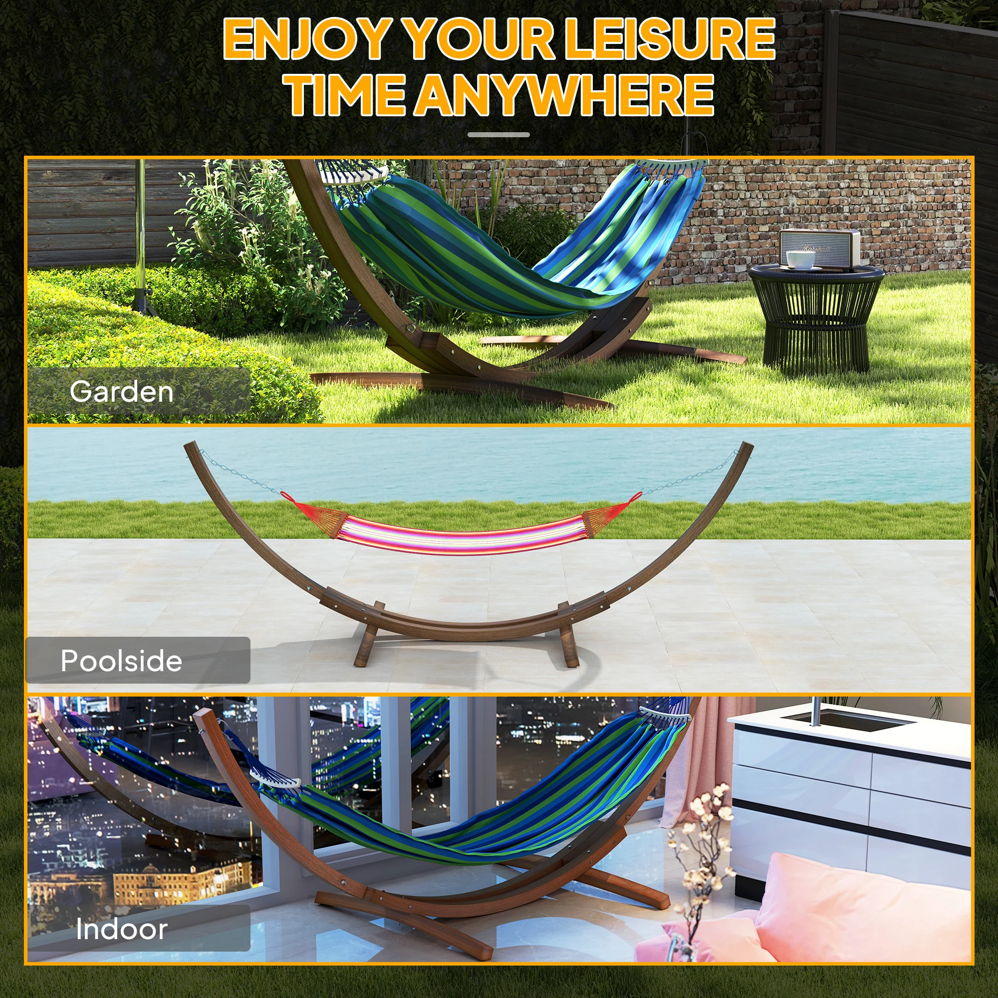 Outsunny 3(m) Wooden Hammock Stand for Garden, Patio, Brown - Image 6