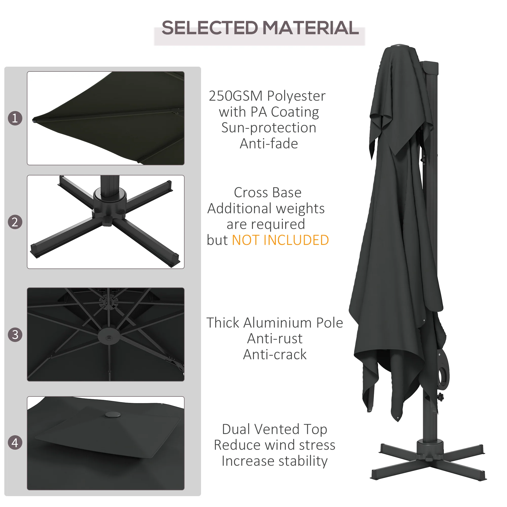 Outsunny 3(m)Garden Parasol Patio Umbrella w/ Hydraulic Mechanism Dual Top Grey - Image 3