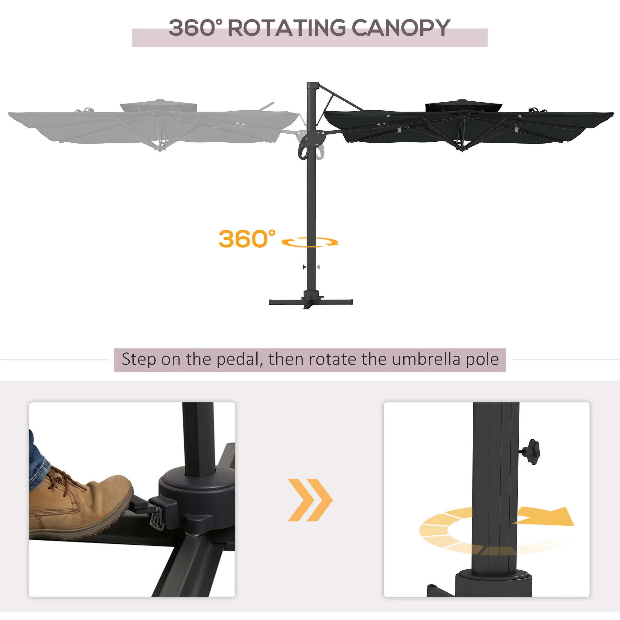 Outsunny 3(m)Garden Parasol Patio Umbrella w/ Hydraulic Mechanism Dual Top Grey - Image 6