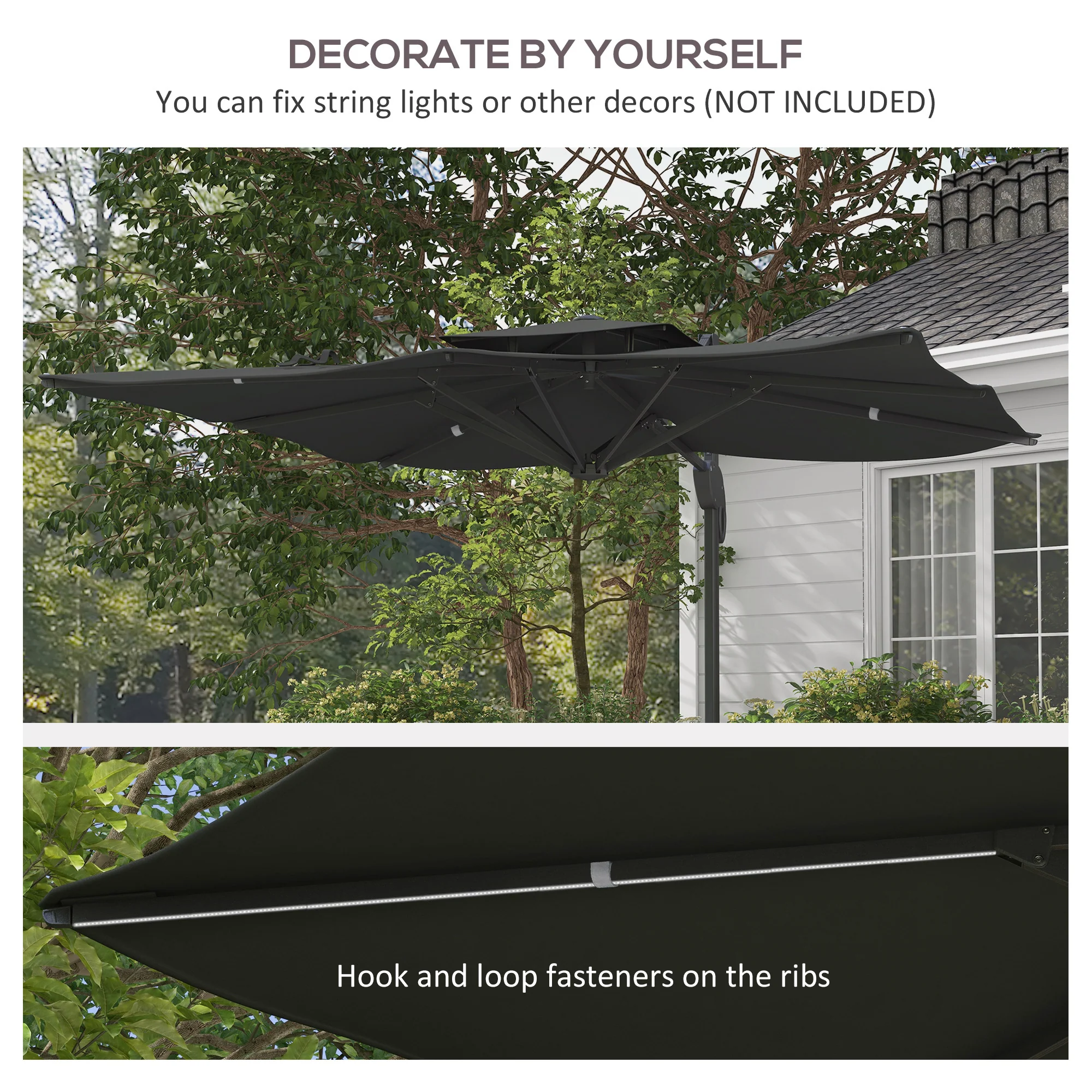 Outsunny 3(m)Garden Parasol Patio Umbrella w/ Hydraulic Mechanism Dual Top Grey - Image 7