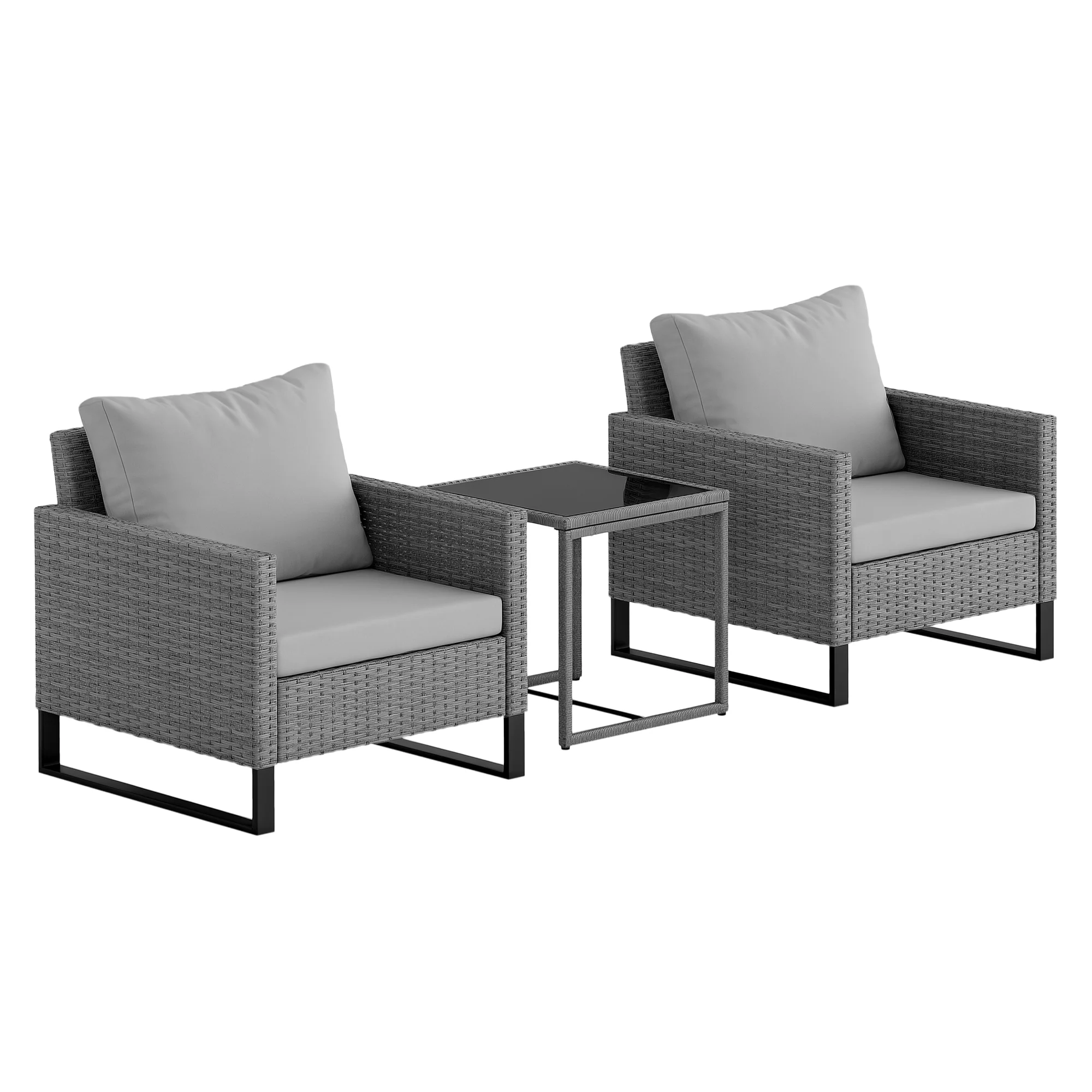 Outsunny 3PCS Rattan Bistro Set Glass Top Table and Chairs with 4 Cushions - Image 10