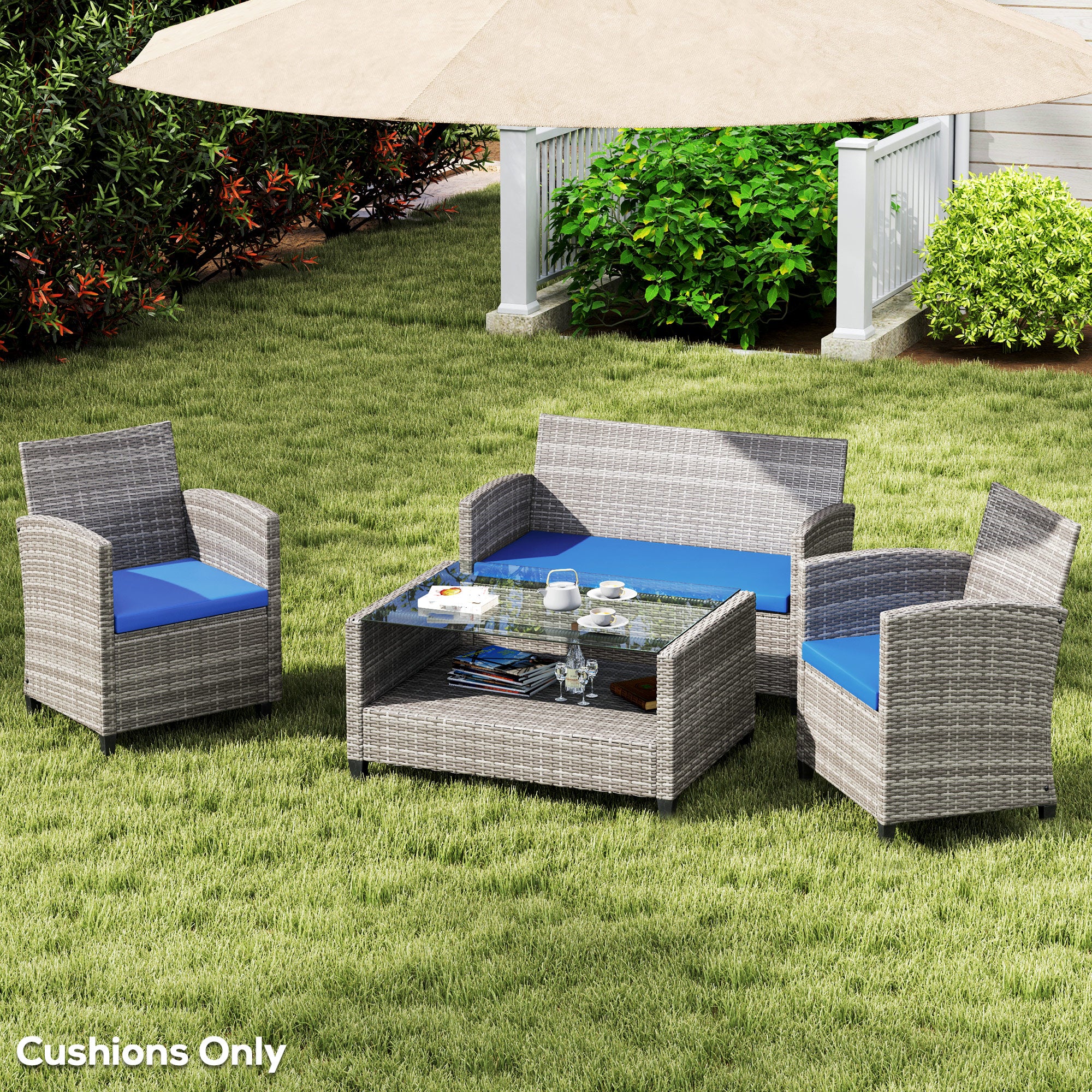 Outsunny 3PCs Rattan Garden Seat Cushions Pads for Patio Furniture Green - Image 11