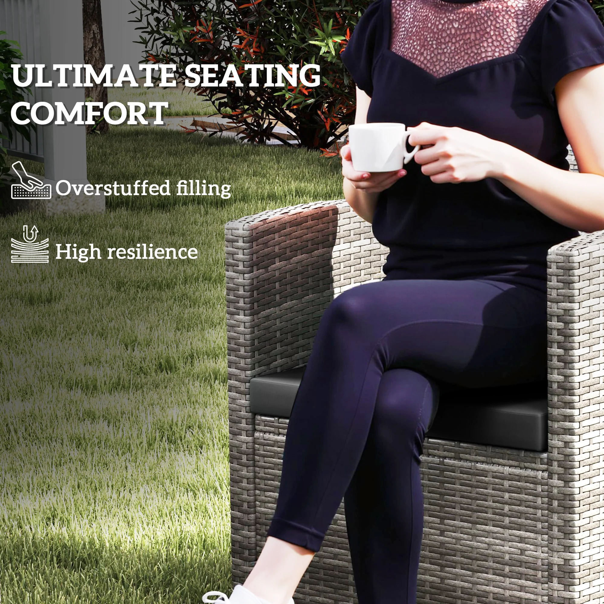 Outsunny 3PCs Rattan Garden Seat Cushions Pads for Patio Furniture Green - Image 6