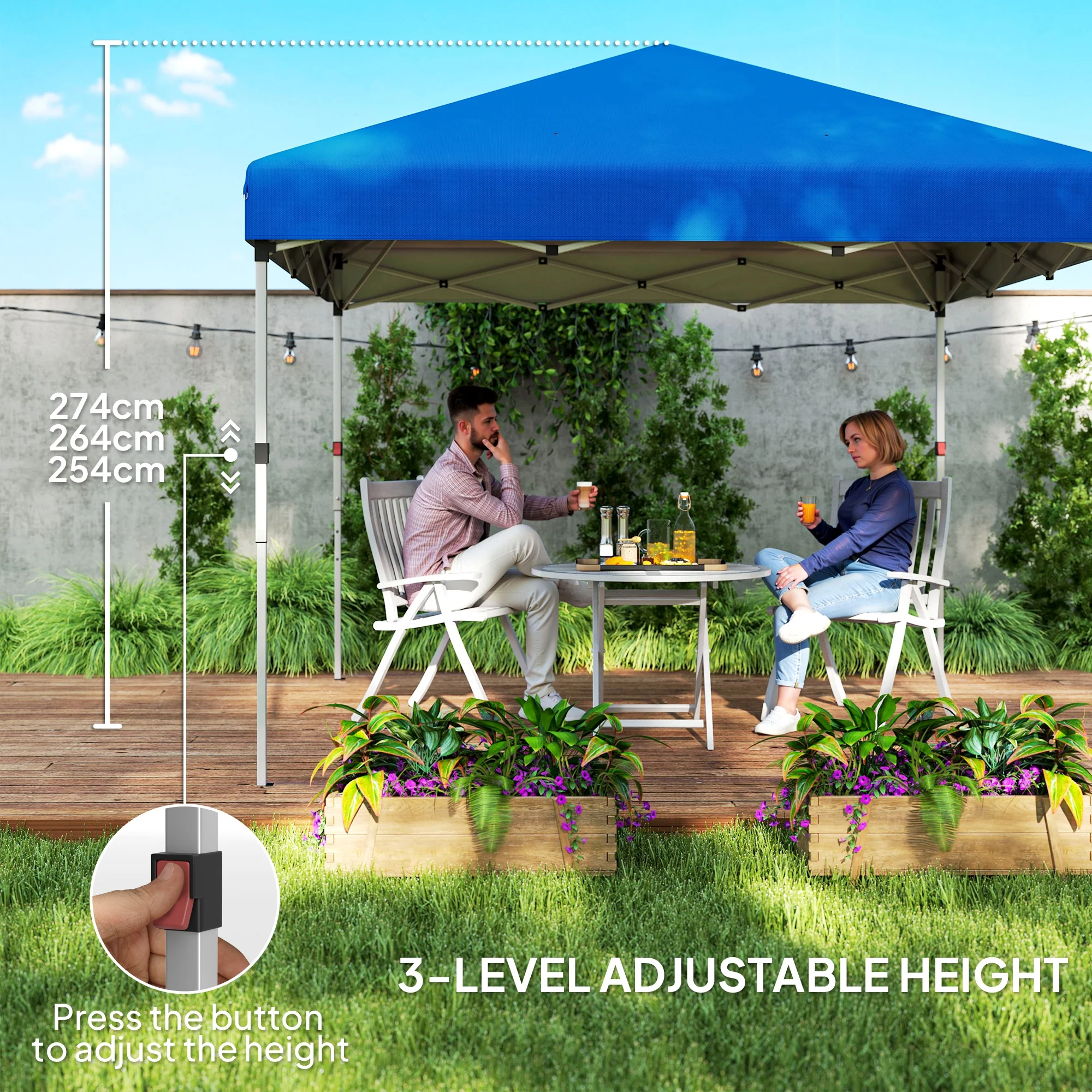 Outsunny 3x3 (M) Pop Up Gazebo Party Tent w/ 2 Sidewalls, Weight Bags Blue - Image 6