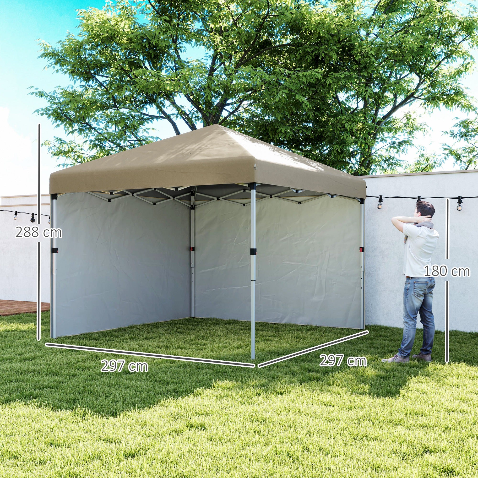 Outsunny 3x3 (M) Pop Up Gazebo Party Tent w/ 2 Sidewalls, Weight Bags Khaki - Image 5