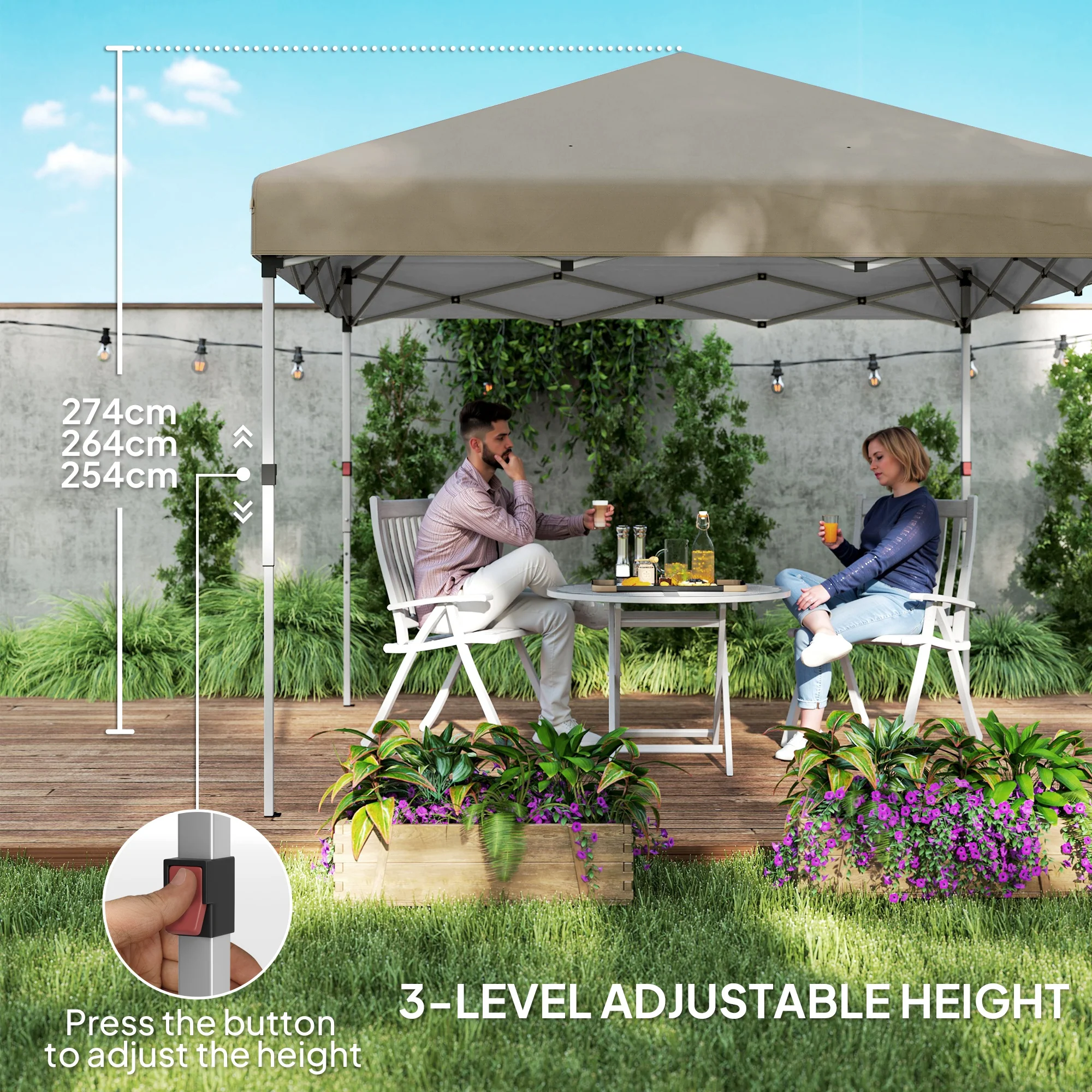 Outsunny 3x3 (M) Pop Up Gazebo Party Tent w/ 2 Sidewalls, Weight Bags Khaki - Image 6