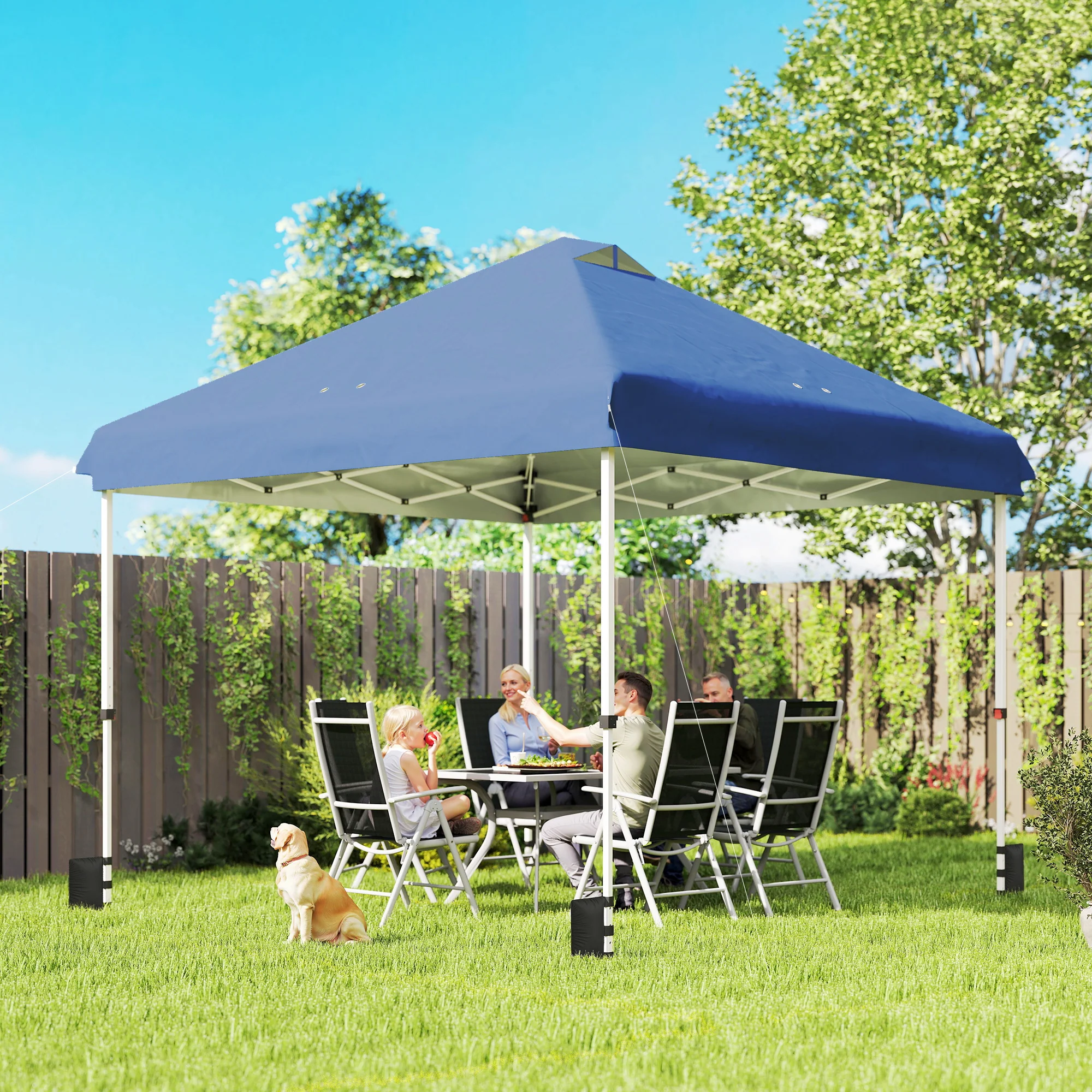Outsunny 3x3 m Pop Up Gazebo w/ Wheels, One-Touch Party Tent, Dark Blue - Image 2