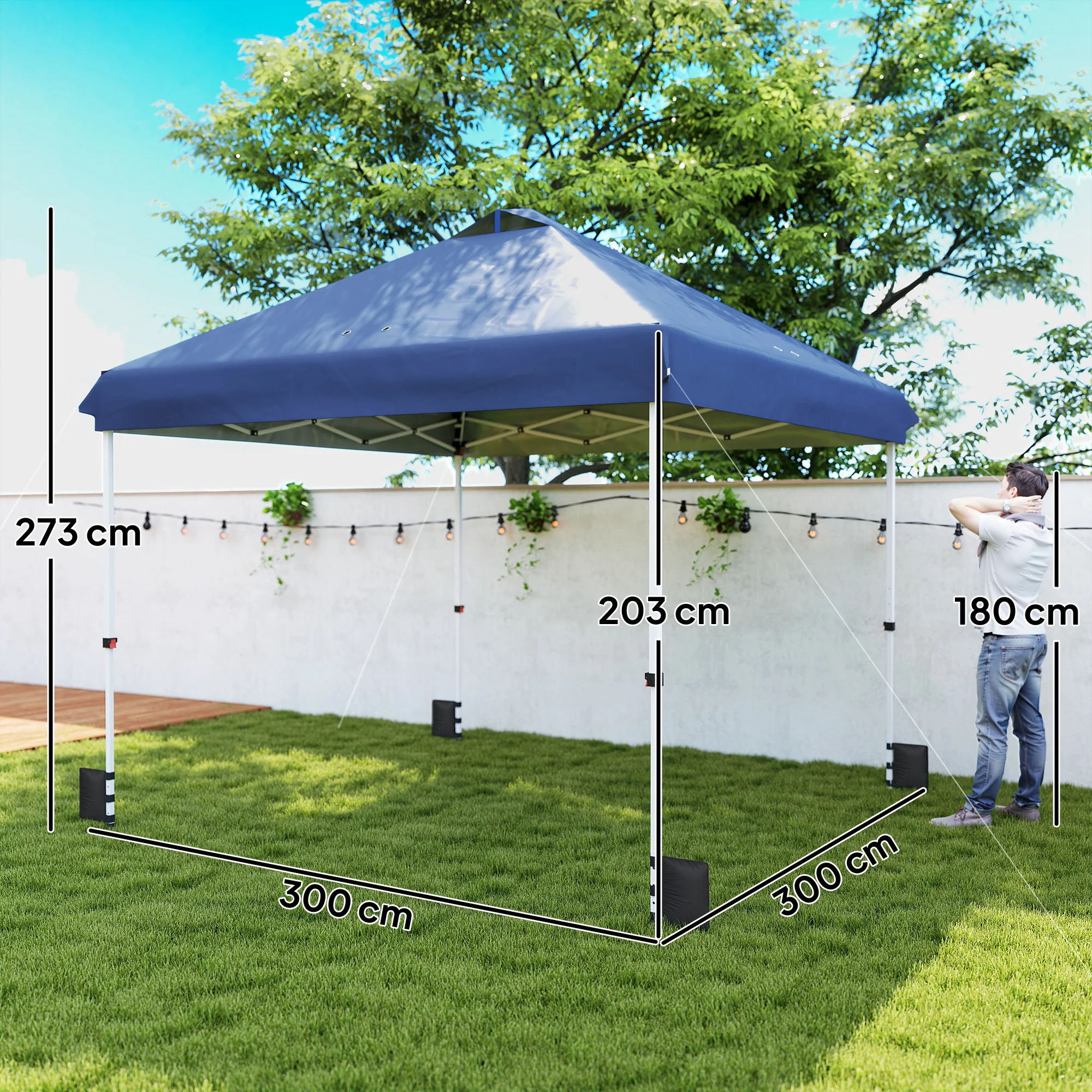 Outsunny 3x3 m Pop Up Gazebo w/ Wheels, One-Touch Party Tent, Dark Blue - Image 3