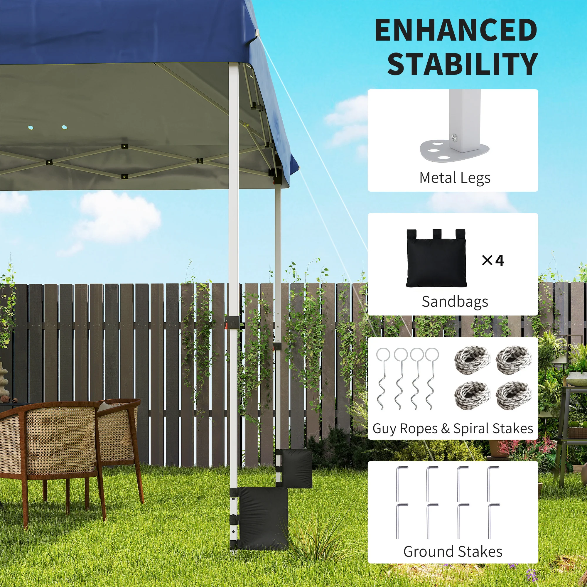 Outsunny 3x3 m Pop Up Gazebo w/ Wheels, One-Touch Party Tent, Dark Blue - Image 7