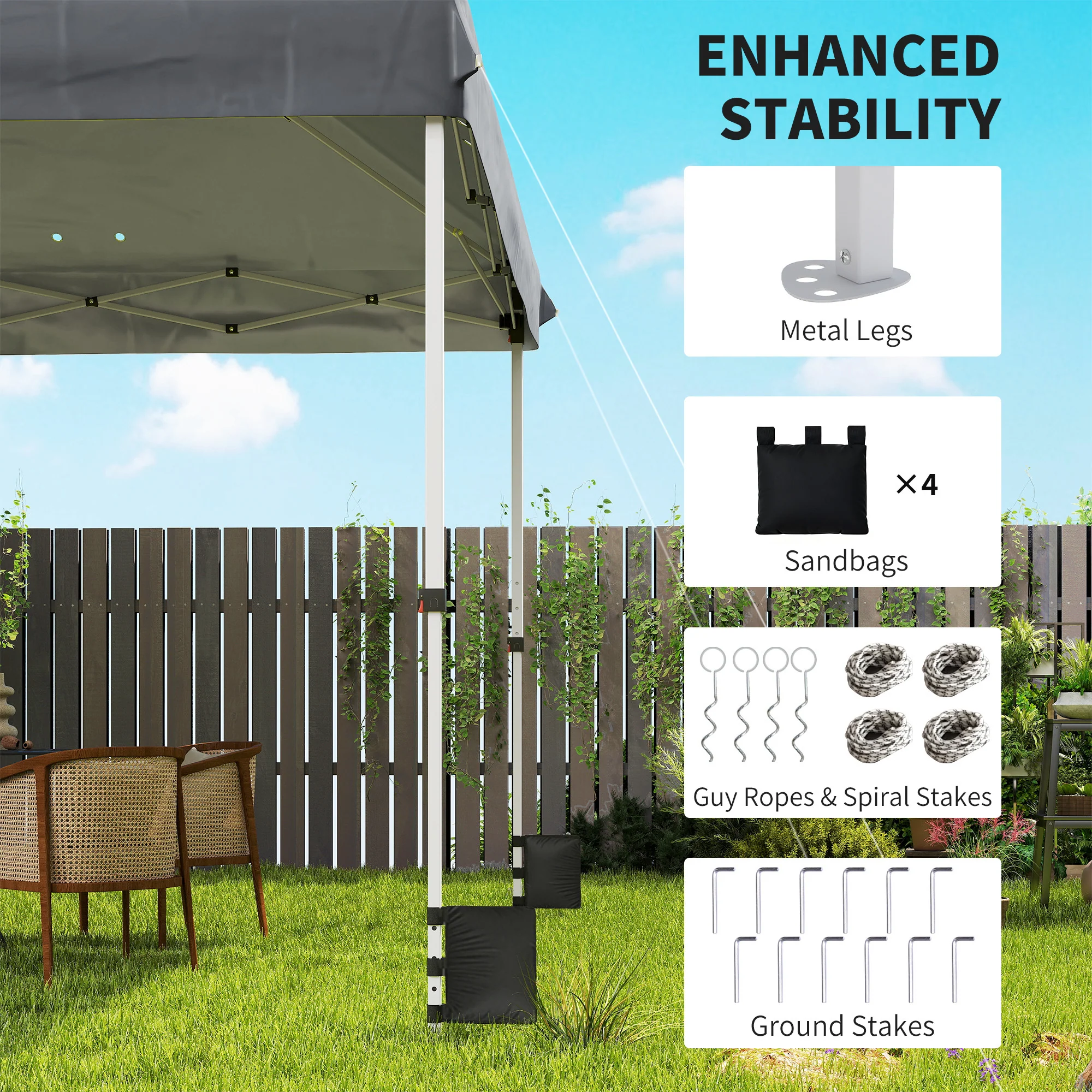 Outsunny 3x3 M Pop Up Gazebo W/ Wheels, One-Touch Party Tent, Dark Grey - Image 7